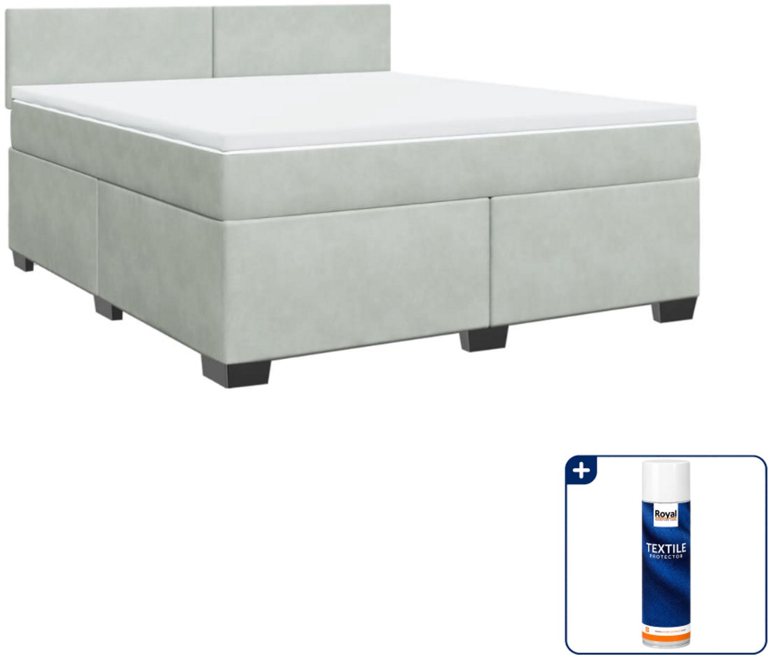 vidaXL boxspring - Kingsize - 180 x 200 cm - fluweel - lichtgrijs - Inclusief textielbeschermer 500 ml