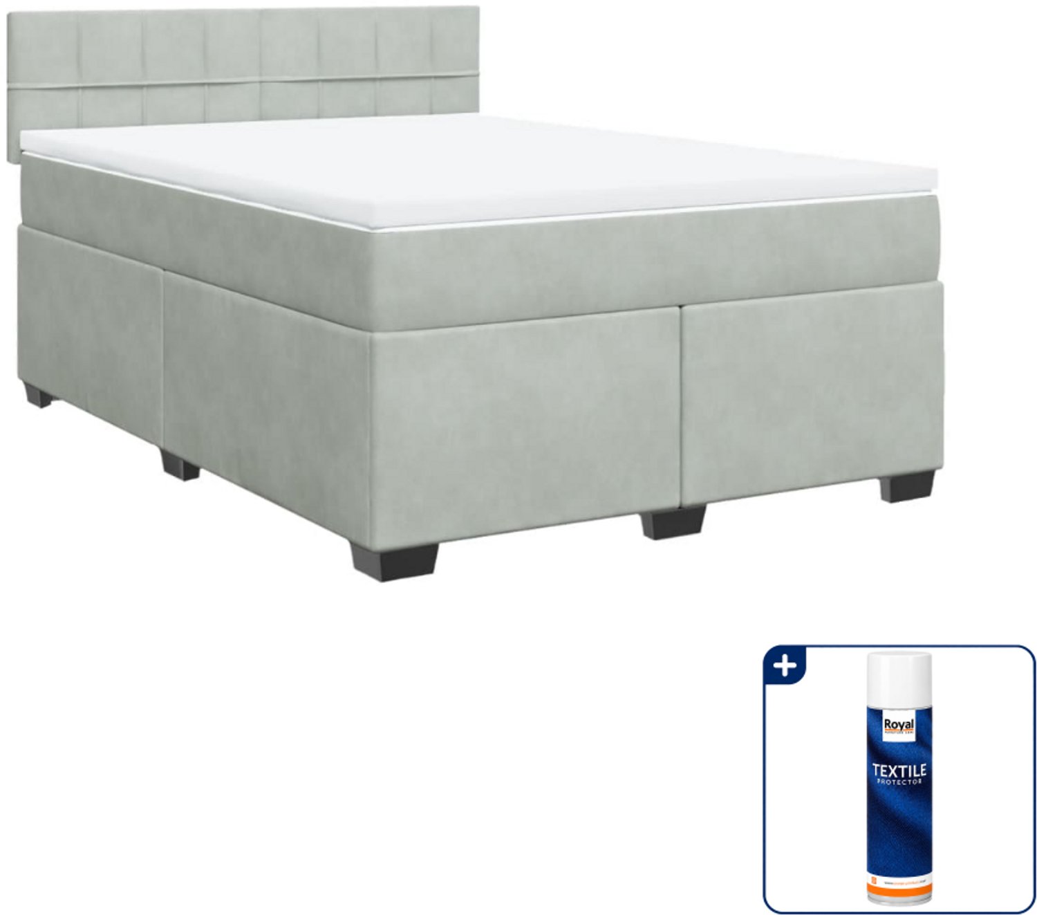 vidaXL Queensize boxspring met matras - 160 x 200 cm - fluweel - lichtgrijs - Inclusief textielbeschermer 500 ml