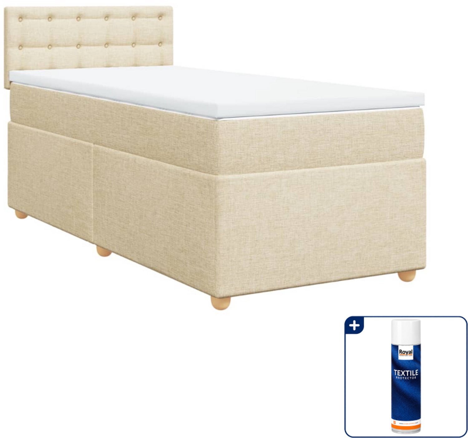vidaXL boxspring met matras - 90 x 190 cm - stof - crèmekleurig - Inclusief textielbeschermer 500 ml