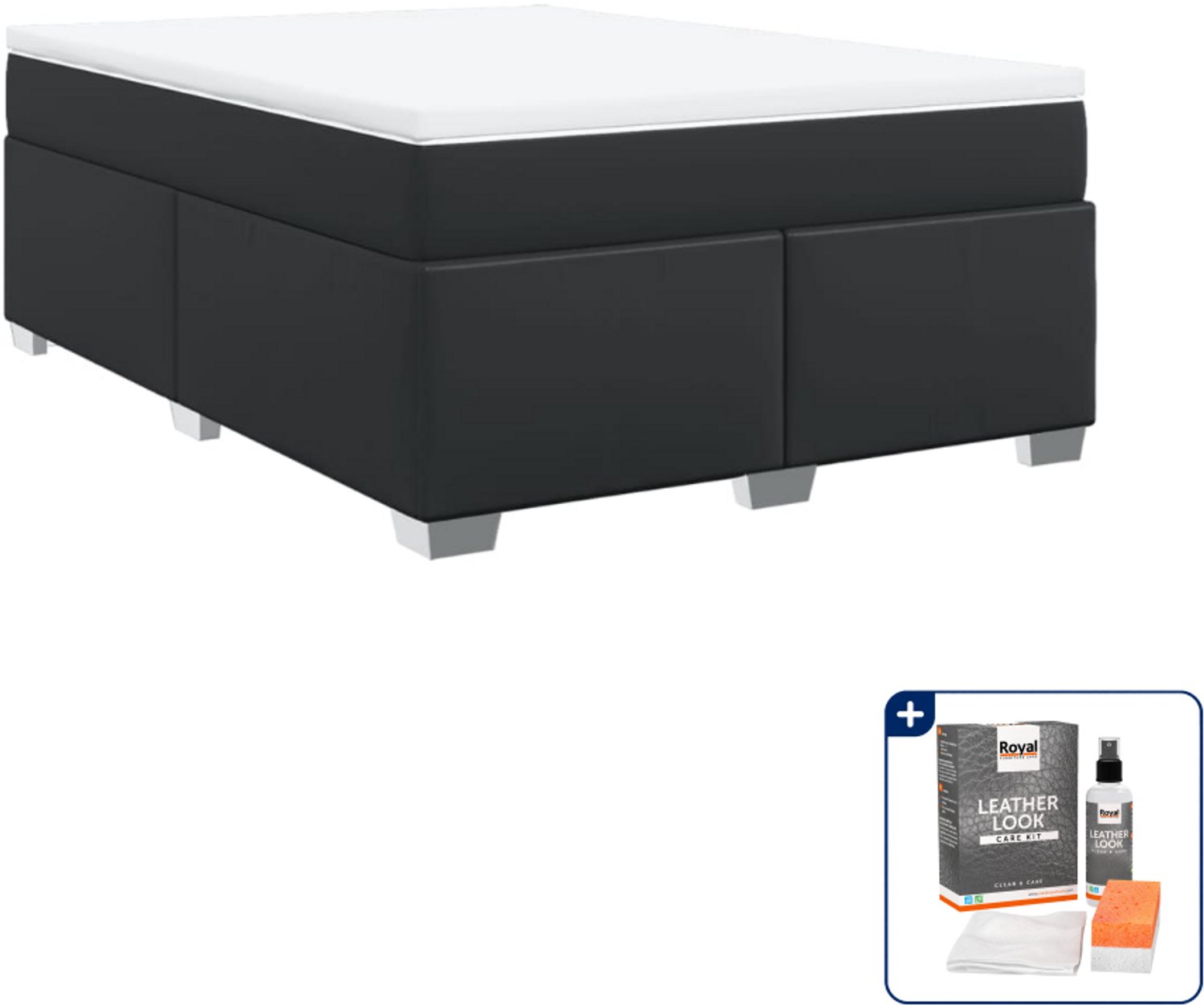 vidaXL boxspring - Queensize - 160 x 200 cm - kunstleer - zwart - Inclusief onderhoudsset voor kunstleer 150 ml