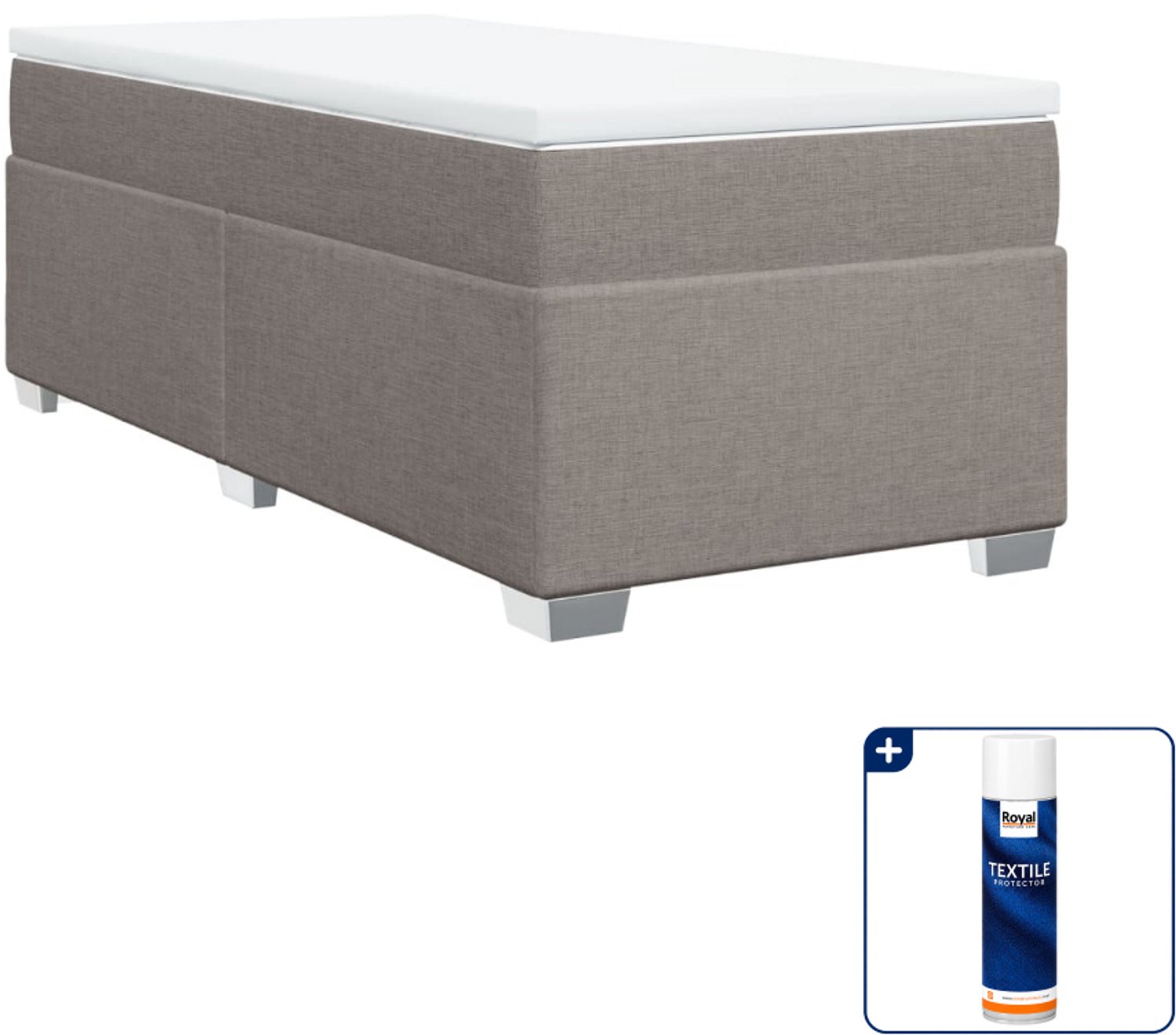 vidaXL boxspring met matras 90 x 200 cm - stof - taupe - Inclusief textielbeschermer 500 ml