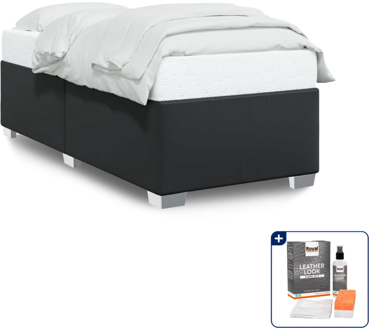 vidaXL bedframe 90 x 190 cm - kunstleer - zwart - Inclusief onderhoudsset voor kunstleer 150 ml Taupe