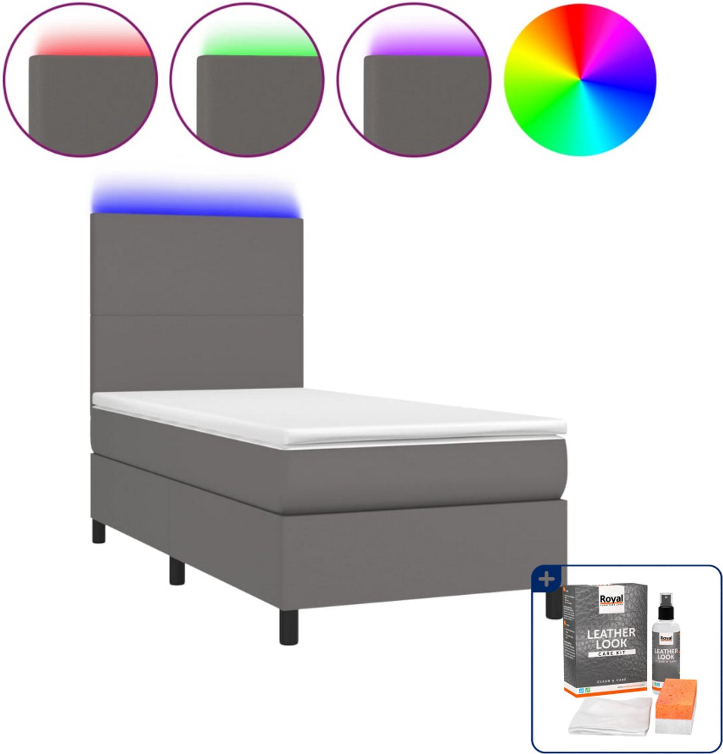 vidaXL boxspring - 80 x 200 cm - kunstleer - grijs - Inclusief onderhoudsset voor kunstleer 150 ml