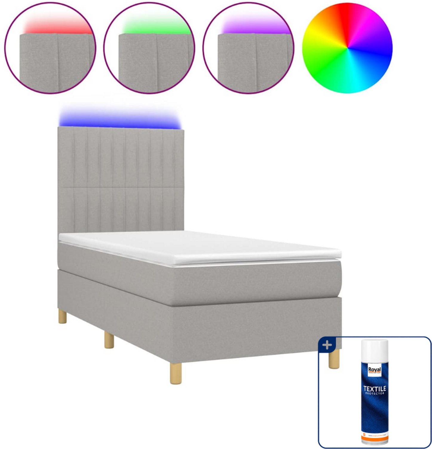 vidaXL Boxspring met matras en LED - 100 x 200 cm - lichtgrijs - Inclusief textielbeschermer 500 ml
