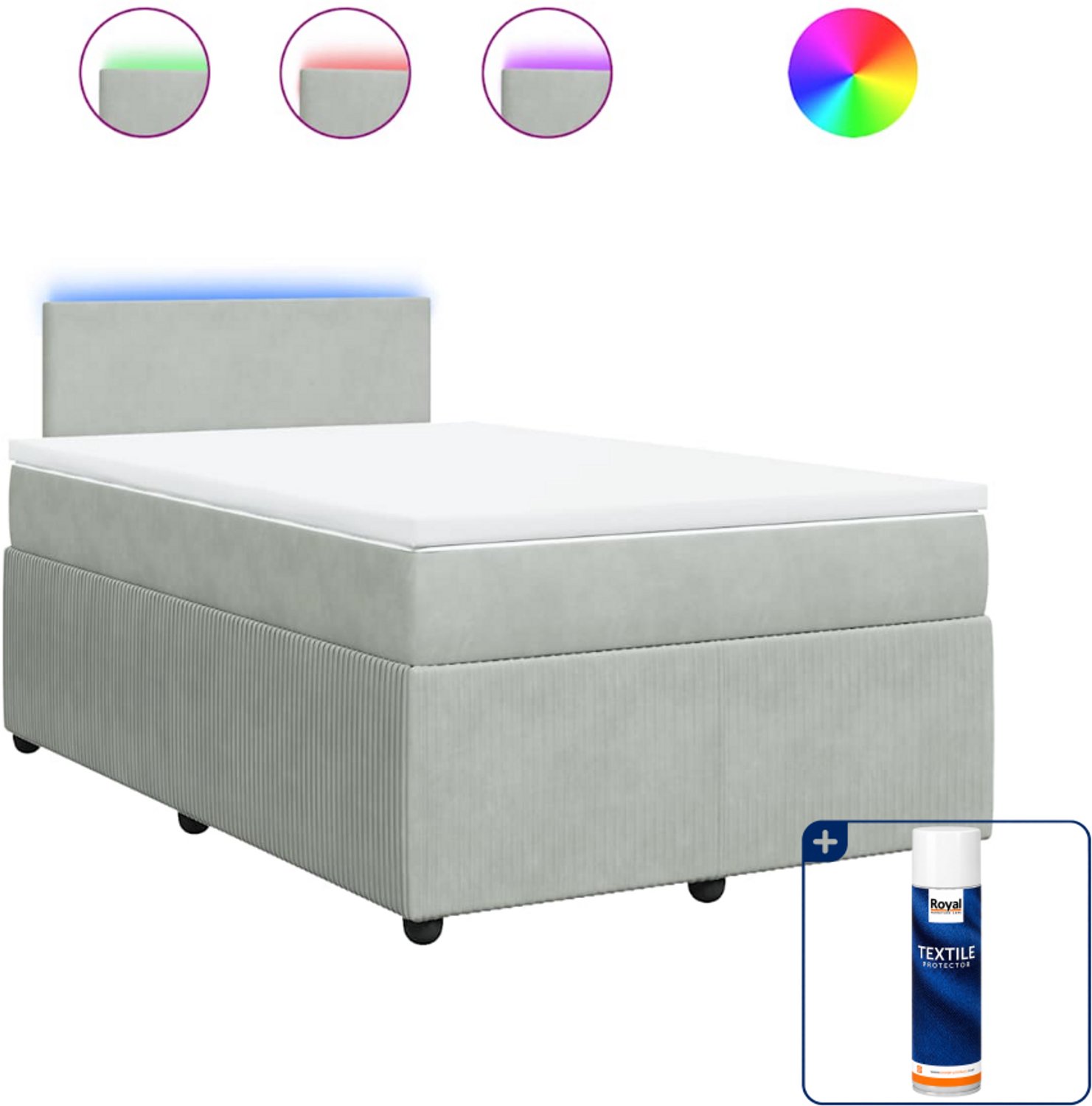 vidaXL boxspring met matras - 120 x 190 cm - fluweel - lichtgrijs - Inclusief textielbeschermer 500 ml