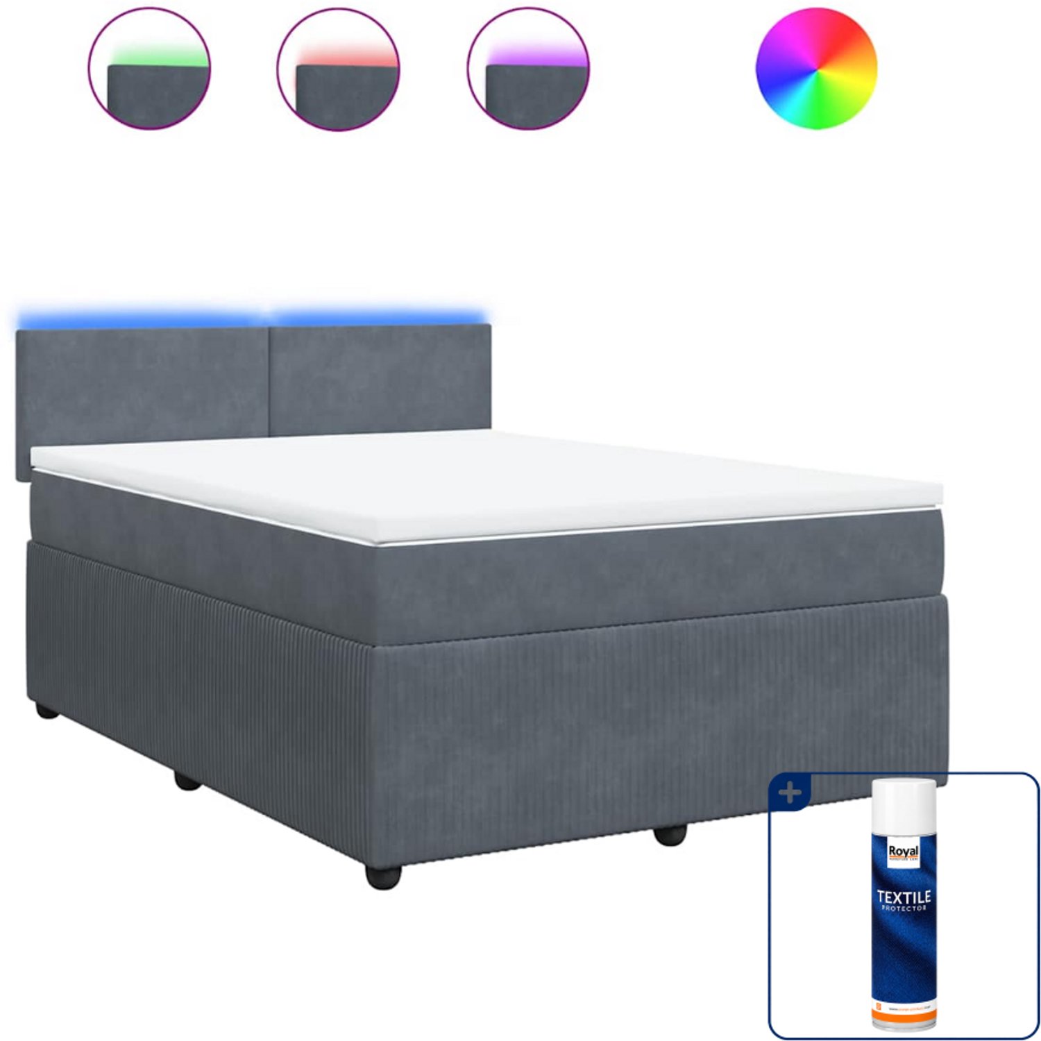 vidaXL Boxspring Small double - 140 x 200 cm - fluweel - donkergrijs - Inclusief textielbeschermer 500 ml