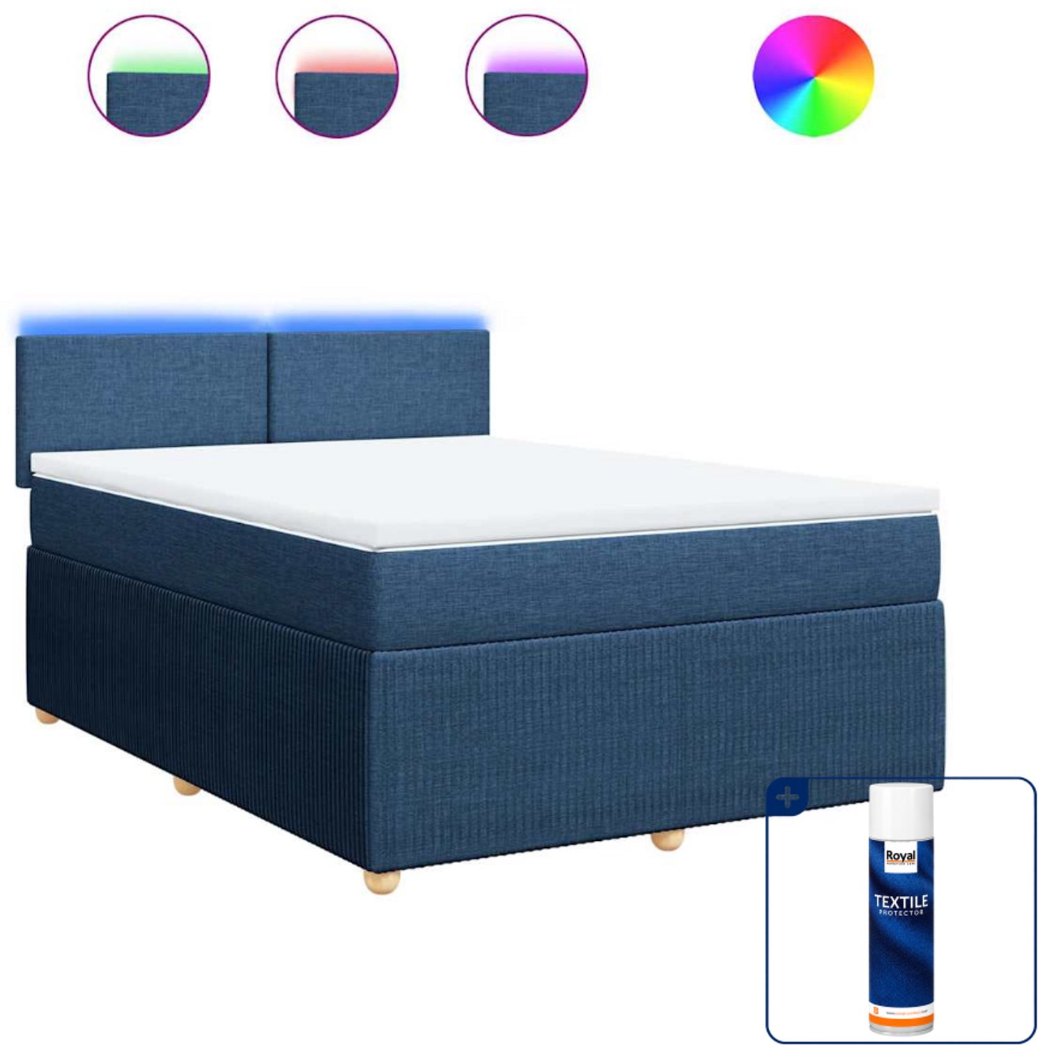 vidaXL boxspring - Small double - 140 x 200 cm - blauw - Inclusief textielbeschermer 500 ml