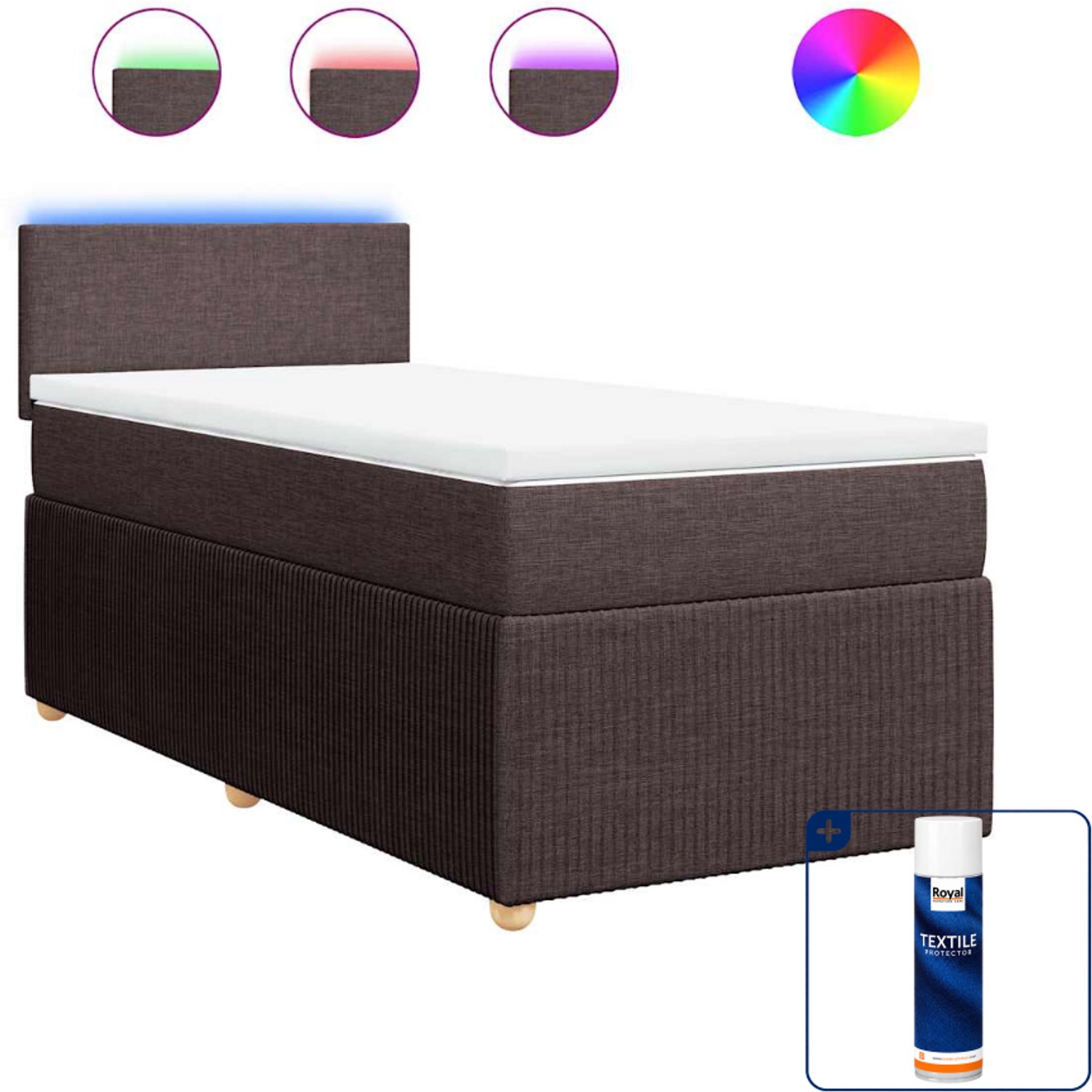vidaXL Boxspring met matras - 90 x 190 cm - stof - donkerbruin - Inclusief textielbeschermer 500 ml