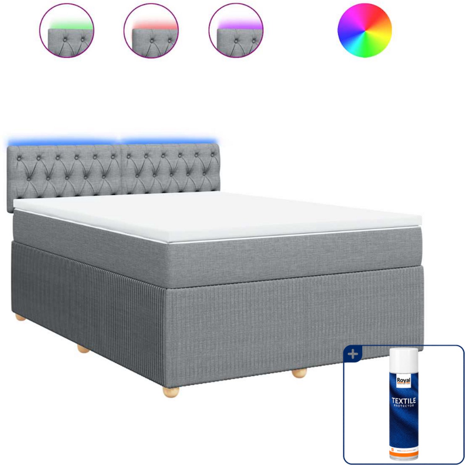 vidaXL boxspring met matras - Queensize - 160 x 200 cm - lichtgrijs - Inclusief textielbeschermer 500 ml