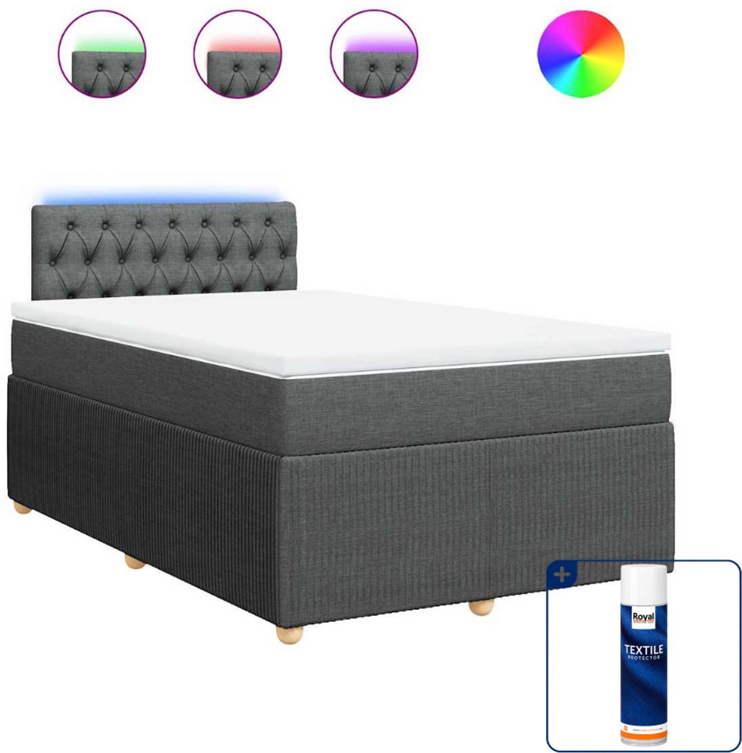 vidaXL boxspring met matras 120 x 200 cm - stof - donkergrijs - Inclusief textielbeschermer 500 ml