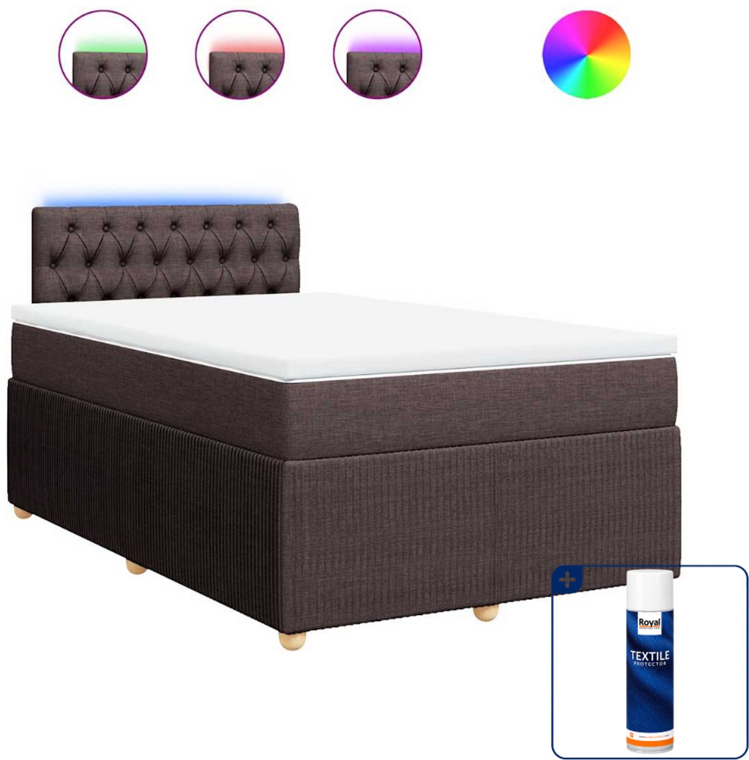 vidaXL boxspring met matras - 120 x 200 cm - donkerbruin - Inclusief textielbeschermer 500 ml