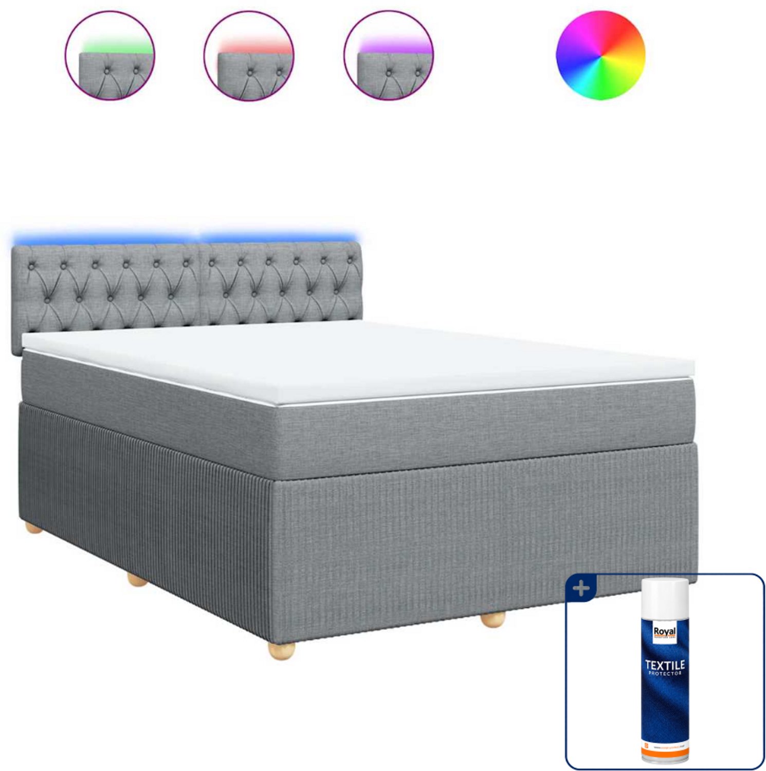vidaXL Boxspring 140 x 190 cm - stof - lichtgrijs - Inclusief textielbeschermer 500 ml