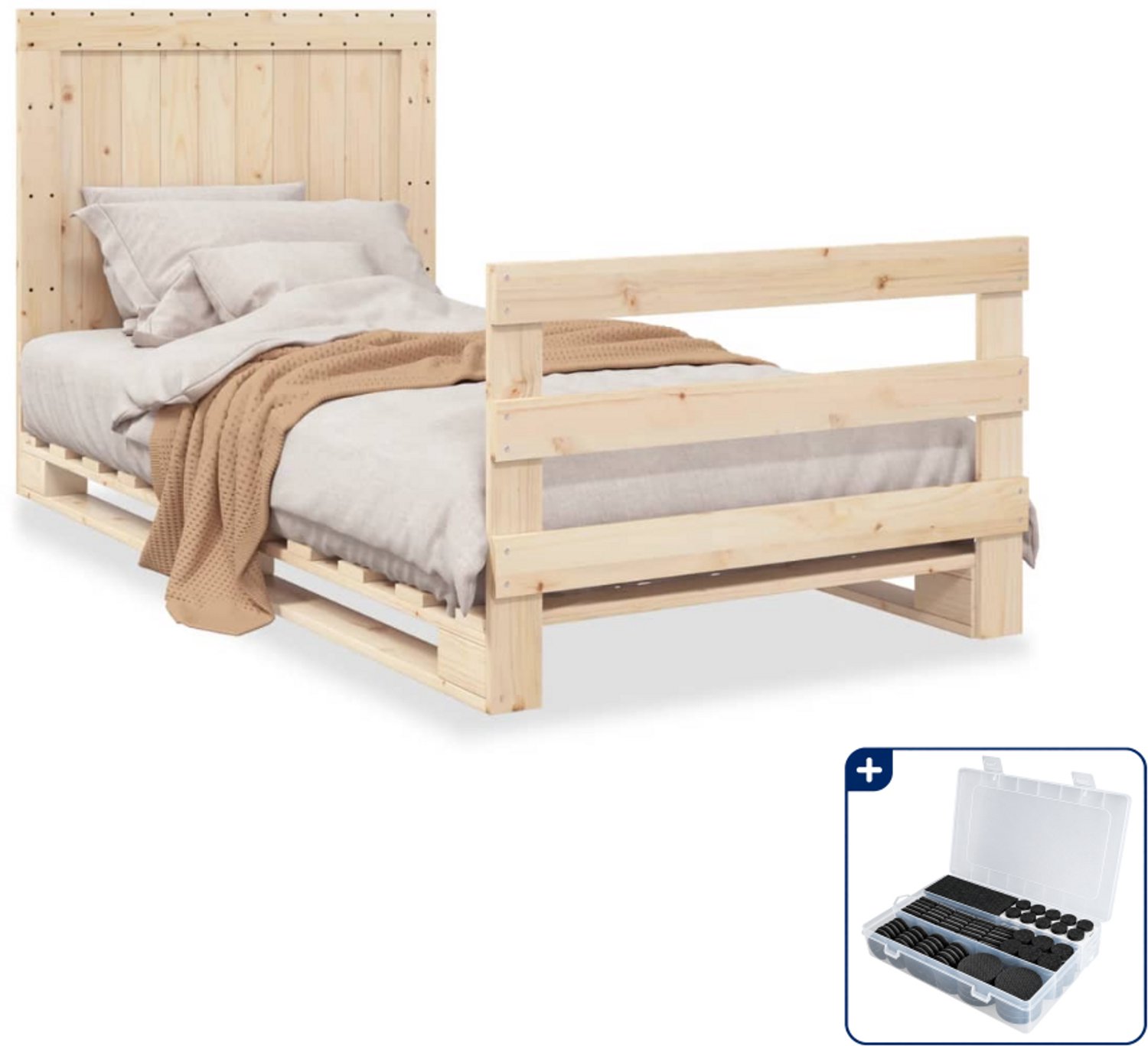 vidaXL bedframe met hoofdbord - 100 x 200 cm - massief grenenhout - Inclusief antikrasvilt 177-delig Bruin
