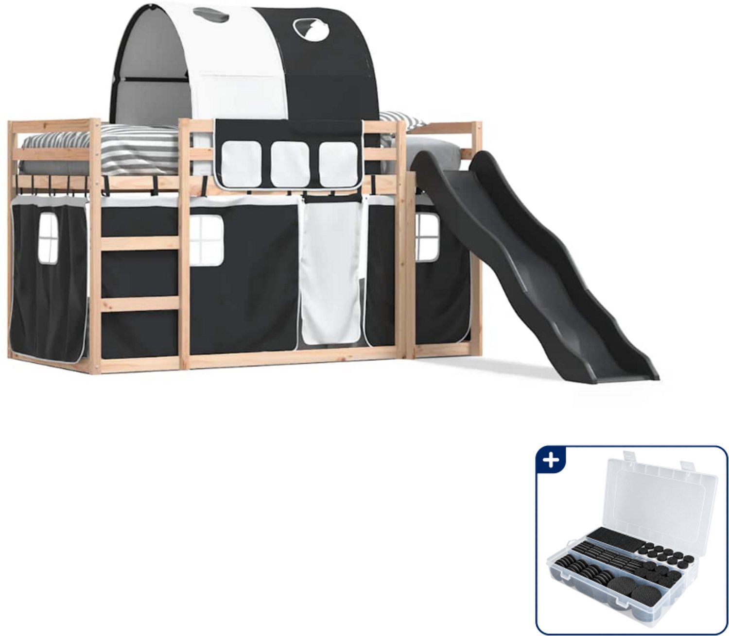 vidaXL stapelbed met glijbaan - 80 x 200 cm - wit en zwart - Inclusief antikrasvilt 177-delig Grijs