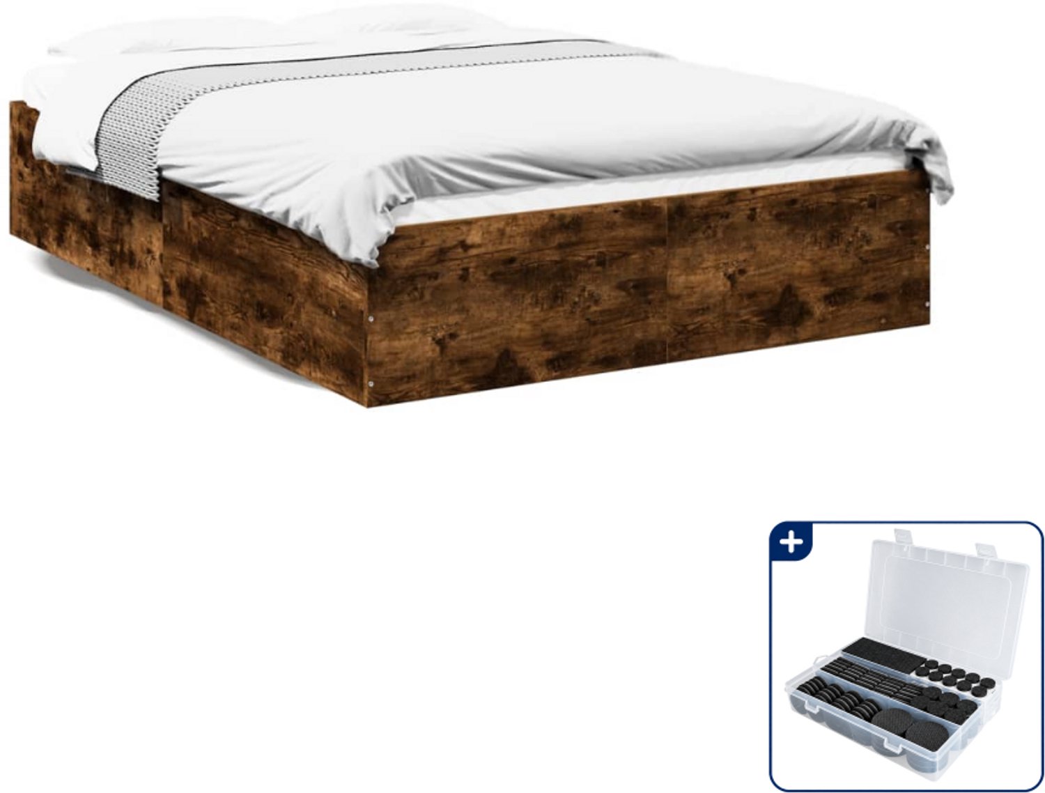 vidaXL bedframe - 120 x 190 cm - bewerkt hout - gerookt eiken - Inclusief antikrasvilt 177-delig Bruin