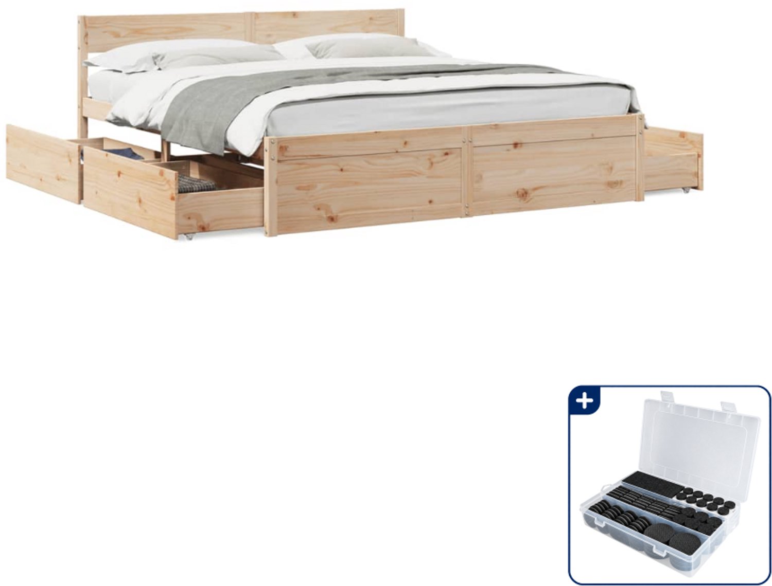 vidaXL bedframe - 200 x 200 cm - massief grenenhout - Inclusief antikrasvilt 177-delig Zwart