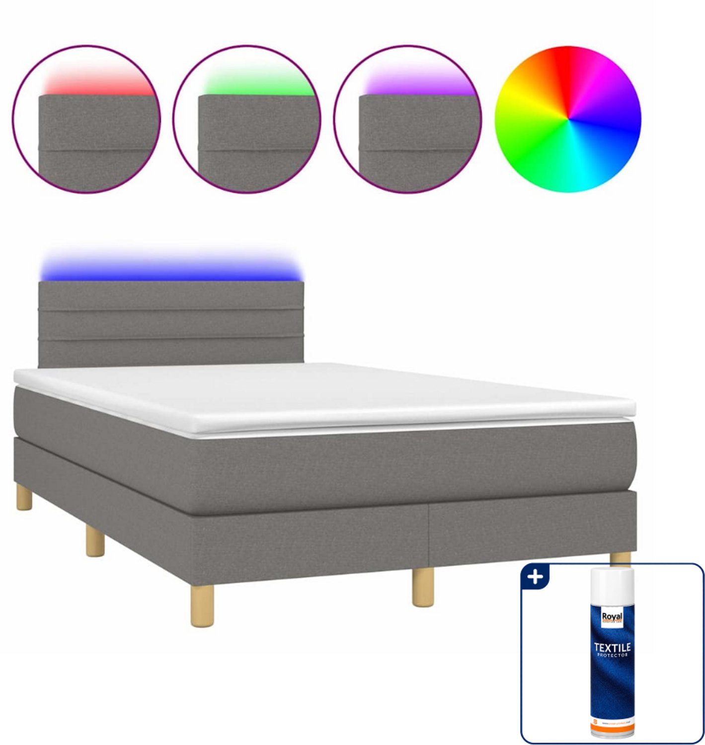 vidaXL boxspring met matras en LED - 120 x 200 cm - donkergrijs - Inclusief textielbeschermer 500 ml