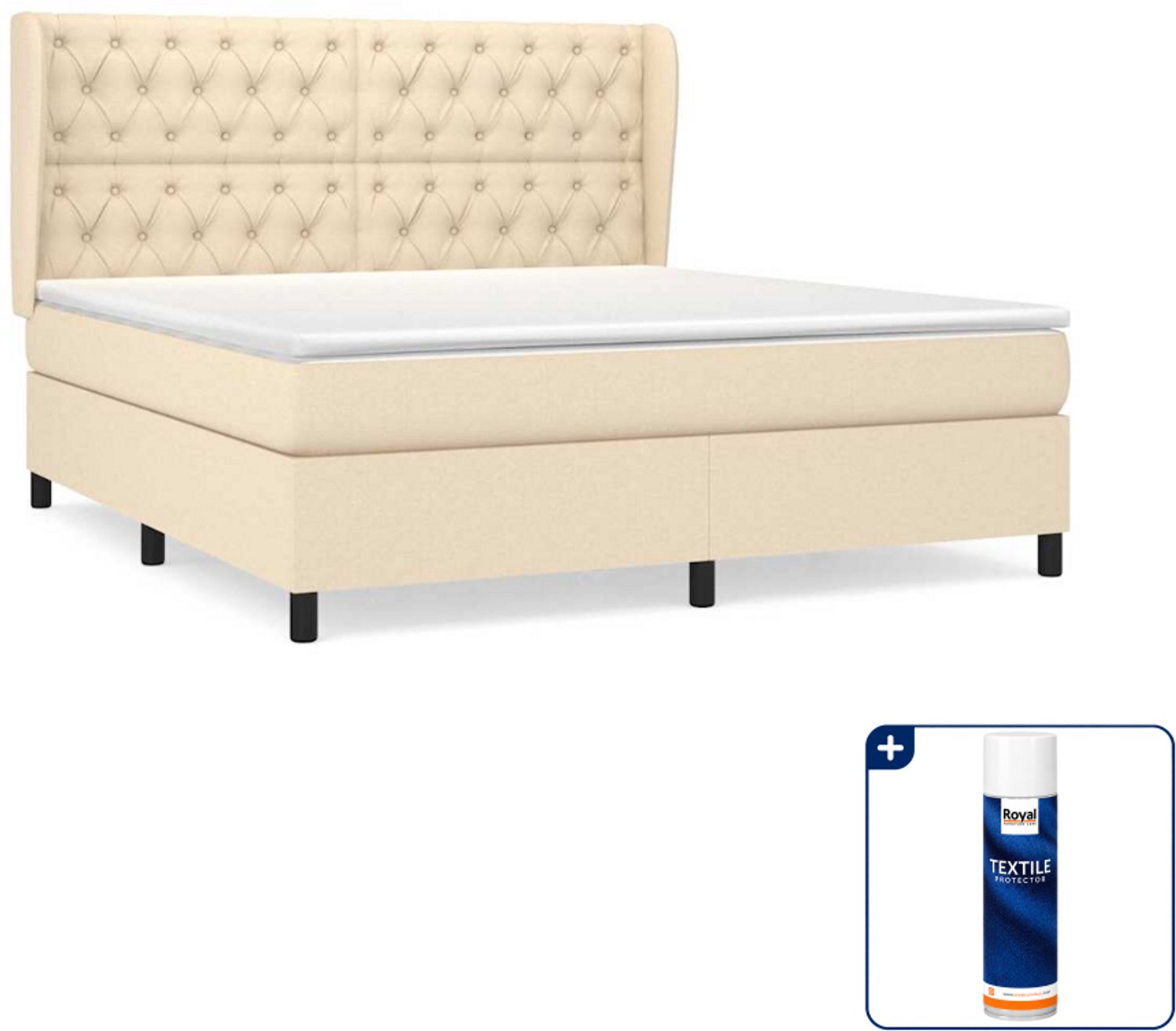 vidaXL Boxspring Queensize - 160 x 200 cm - crème - Inclusief textielbeschermer 500 ml