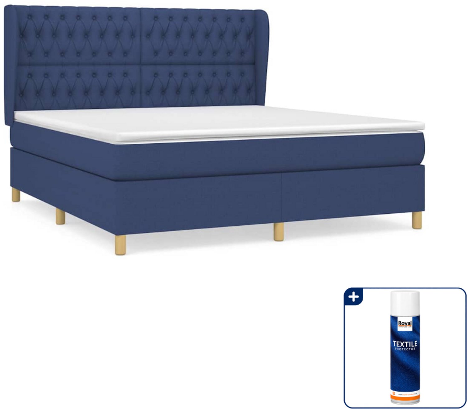 vidaXL Kingsize boxspring met matras - 180 x 200 cm - blauw - Inclusief textielbeschermer 500 ml