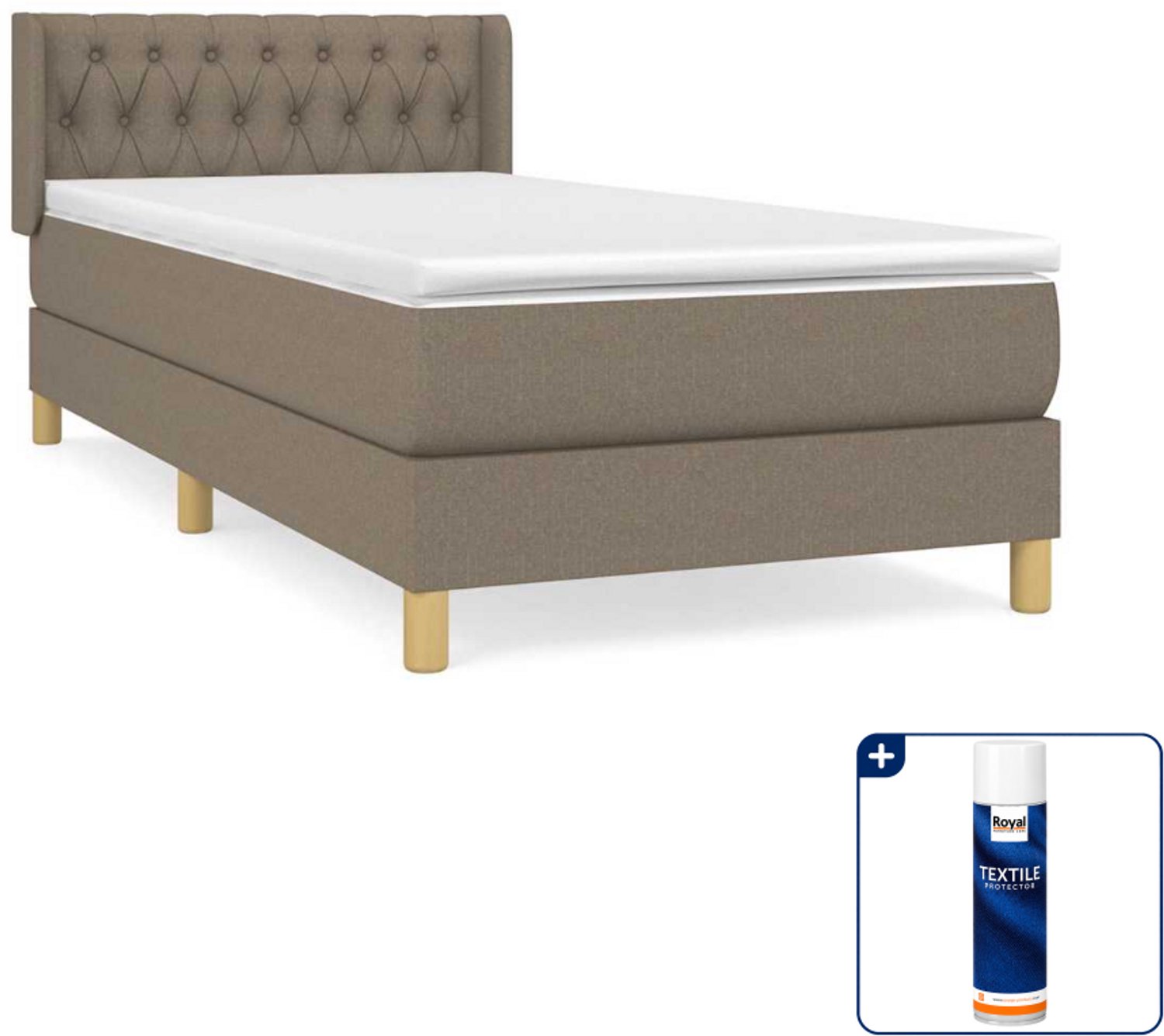 vidaXL boxspring met matras 90 x 190 cm - stof - taupe - Inclusief textielbeschermer 500 ml