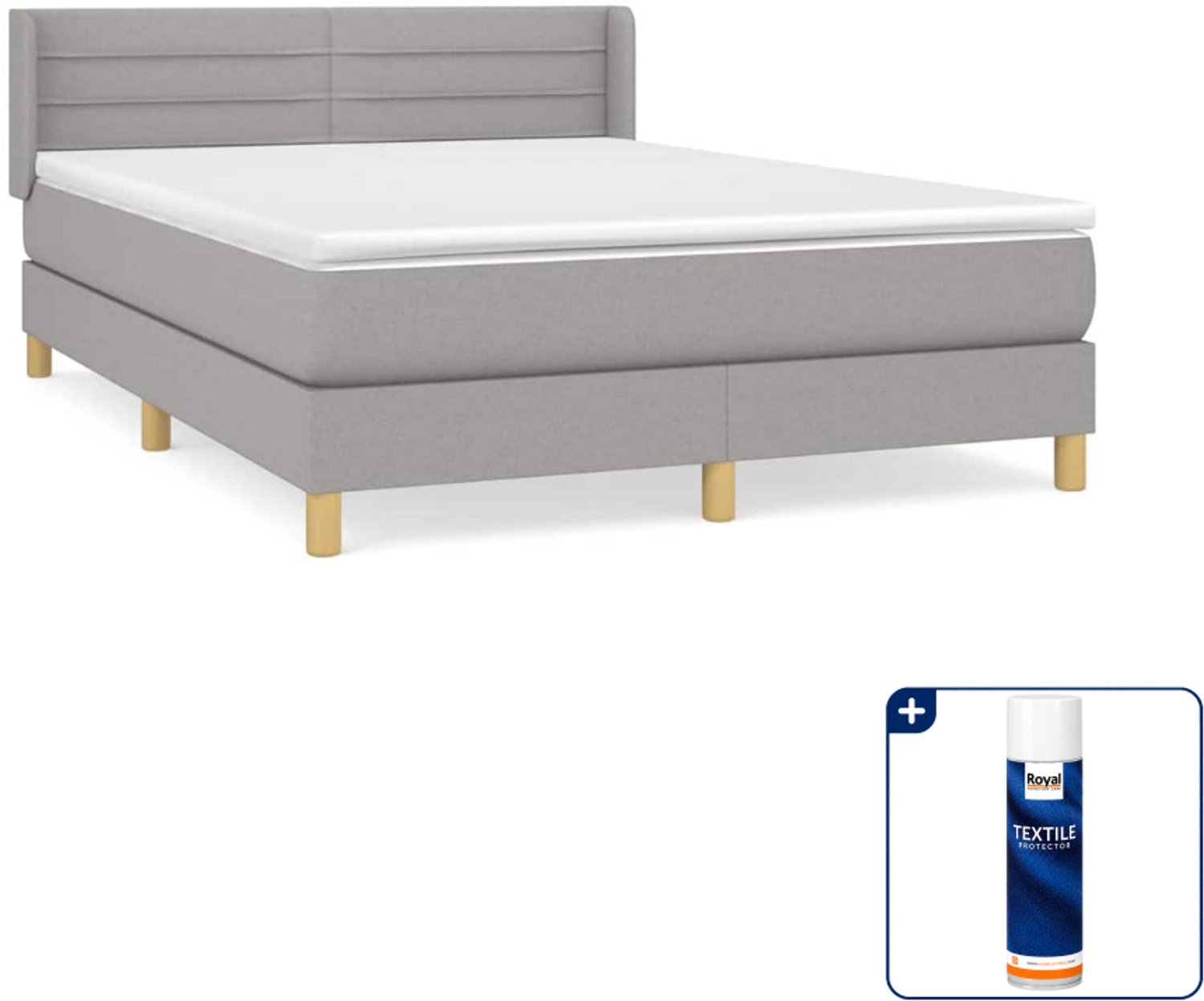 vidaXL boxspring met matras - 140 x 190 cm - stof - lichtgrijs - Inclusief textielbeschermer 500 ml