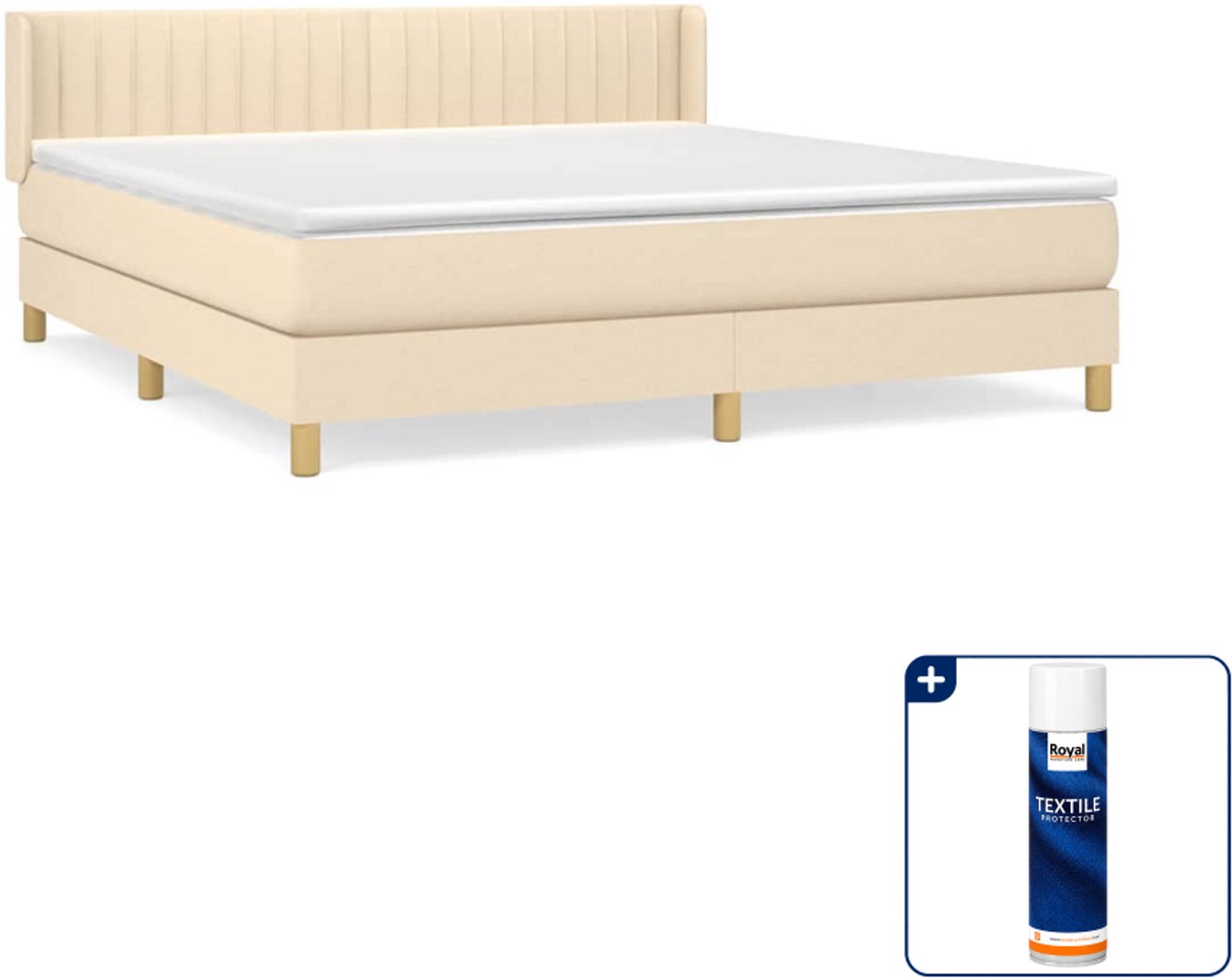 vidaXL boxspring met matras - Queensize - 160 x 200 cm - crème - Inclusief textielbeschermer 500 ml