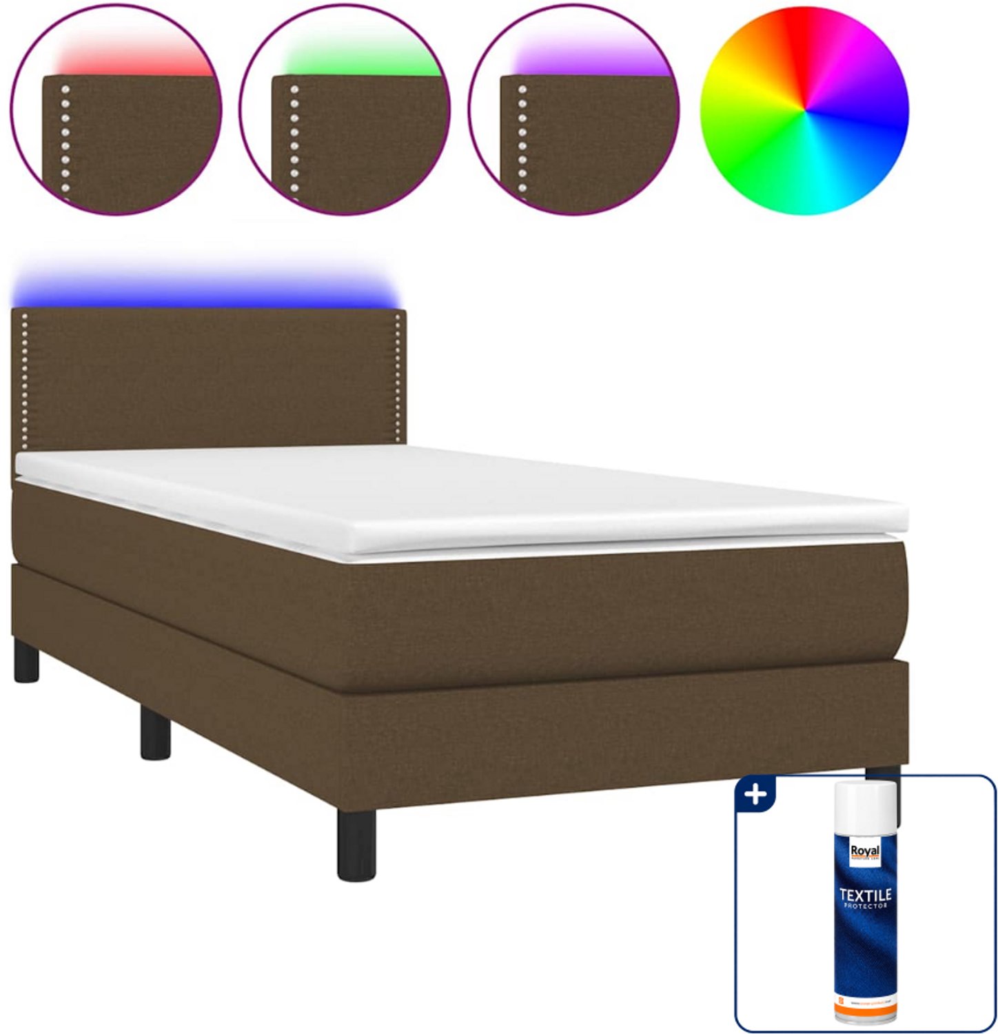 vidaXL boxspring met matras en led - 100 x 200 cm - donkerbruin - Inclusief textielbeschermer 500 ml