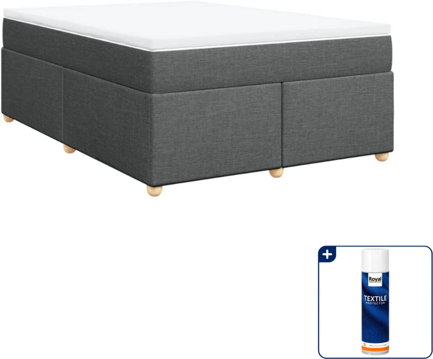 vidaXL boxspring met matras - Small double - 140 x 200 cm - donkergrijs - Inclusief textielbeschermer 500 ml