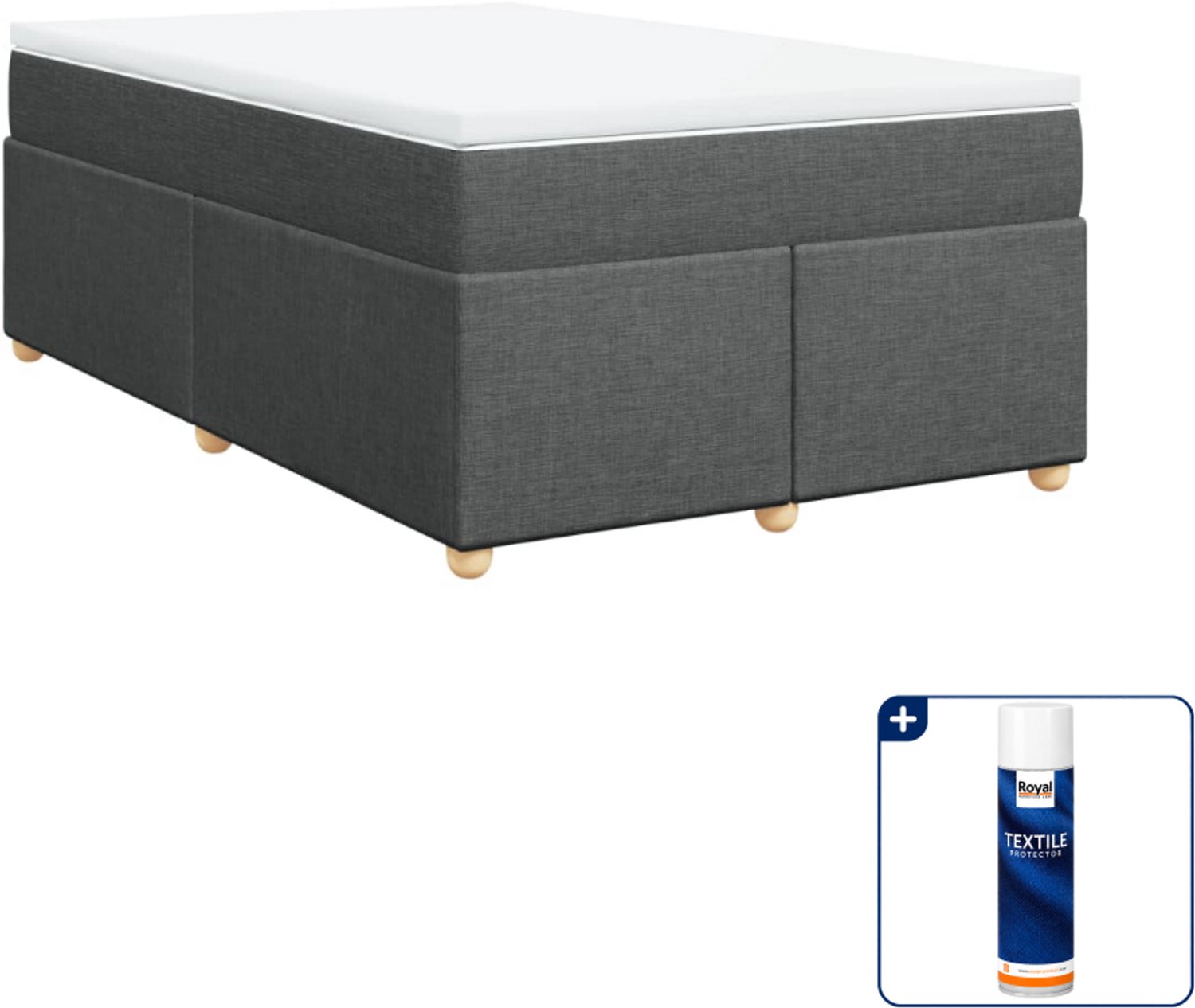 vidaXL boxspring met matras - 120 x 200 cm - stof - donkergrijs - Inclusief textielbeschermer 500 ml