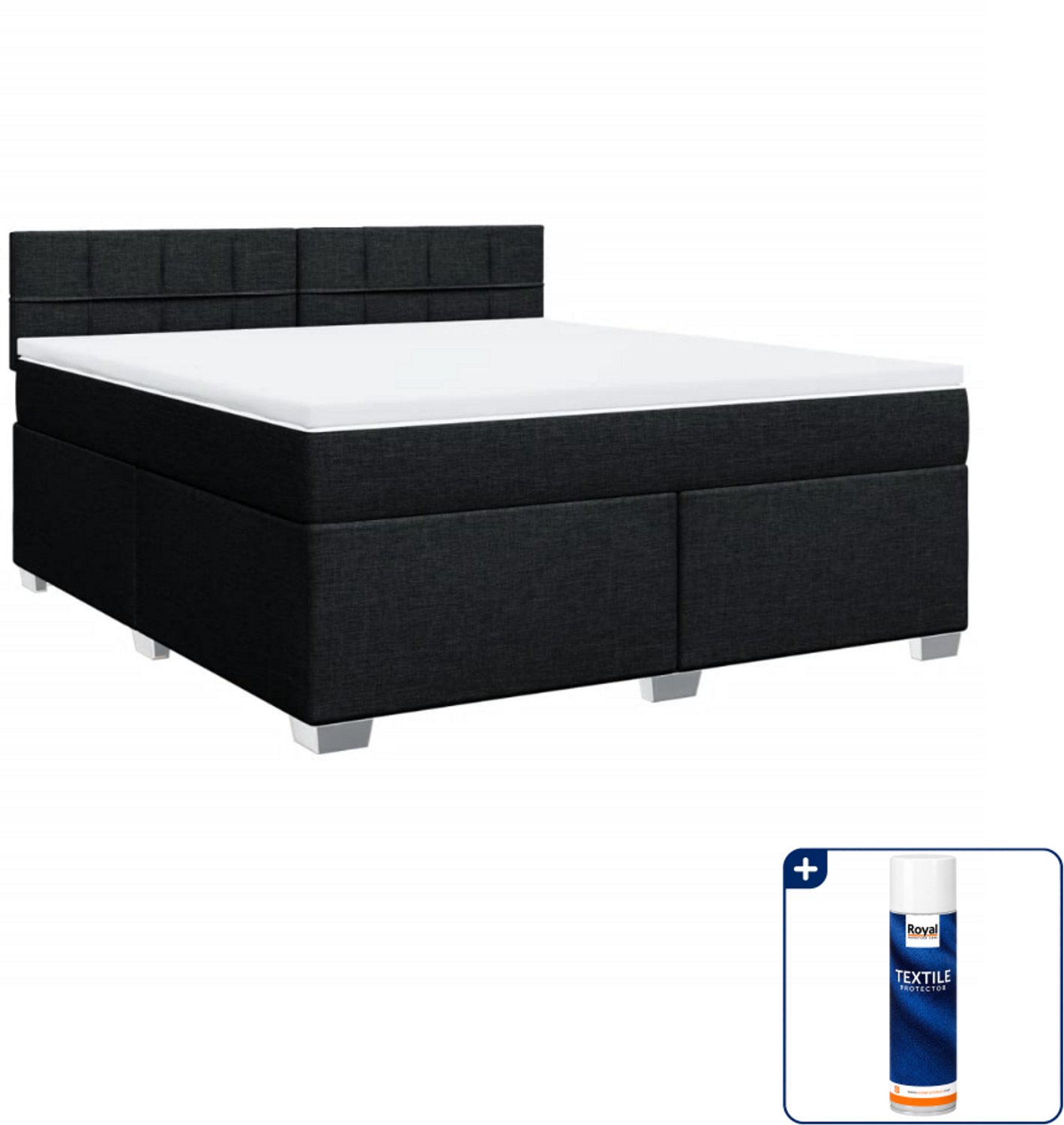 vidaXL Boxspring Kingsize - 180 x 200 cm - zwart - Inclusief textielbeschermer 500 ml