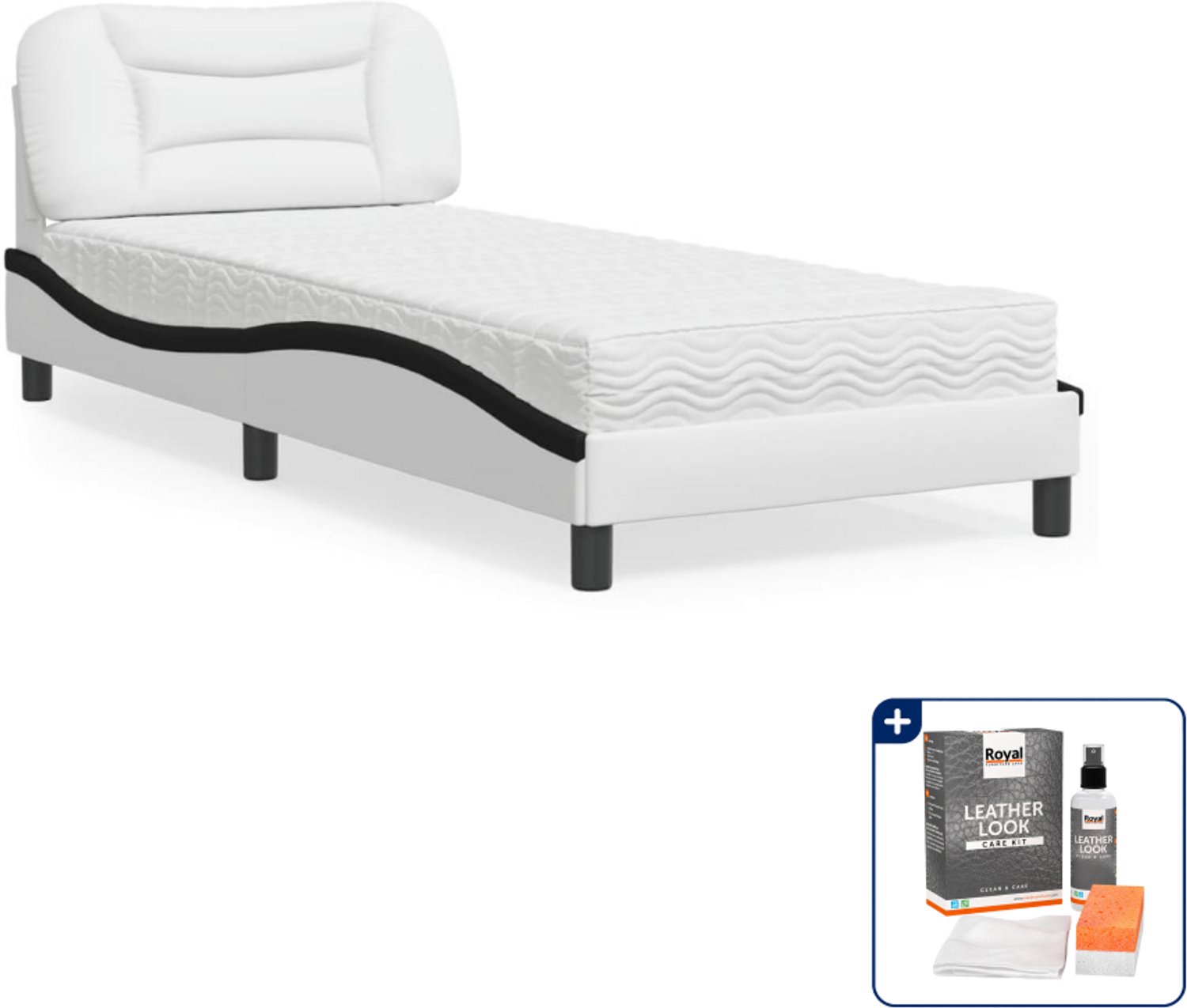 vidaXL Hvar bed met matras - 90 x 200 cm - kunstleer - zwart en wit - Inclusief onderhoudsset voor kunstleer 150 ml Bruin