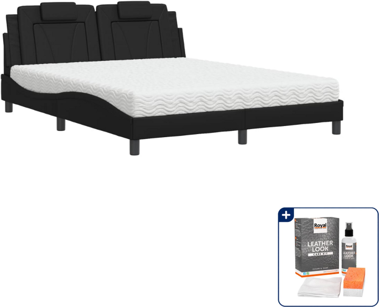 vidaXL Viana bed met matras - Queensize - 160 x 200 cm - zwart - Inclusief onderhoudsset voor kunstleer 150 ml Wit