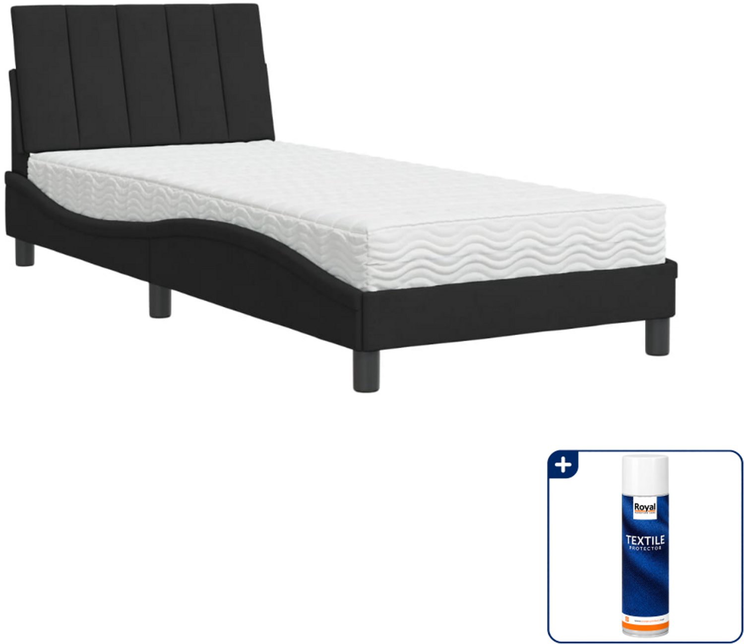vidaXL bed met matras Hanko - 90 x 190 cm - fluweel - zwart - Inclusief textielbeschermer 500 ml