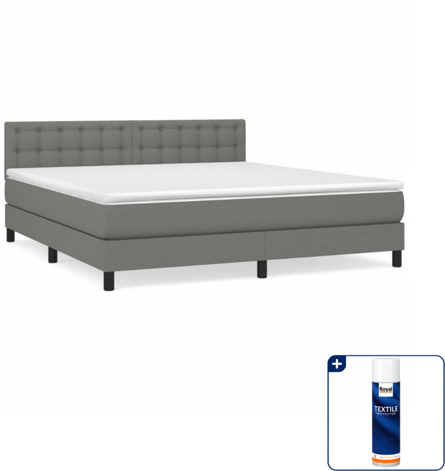 vidaXL boxspring met matras Kingsize - 180 x 200 cm - donkergrijs - Inclusief textielbeschermer 500 ml