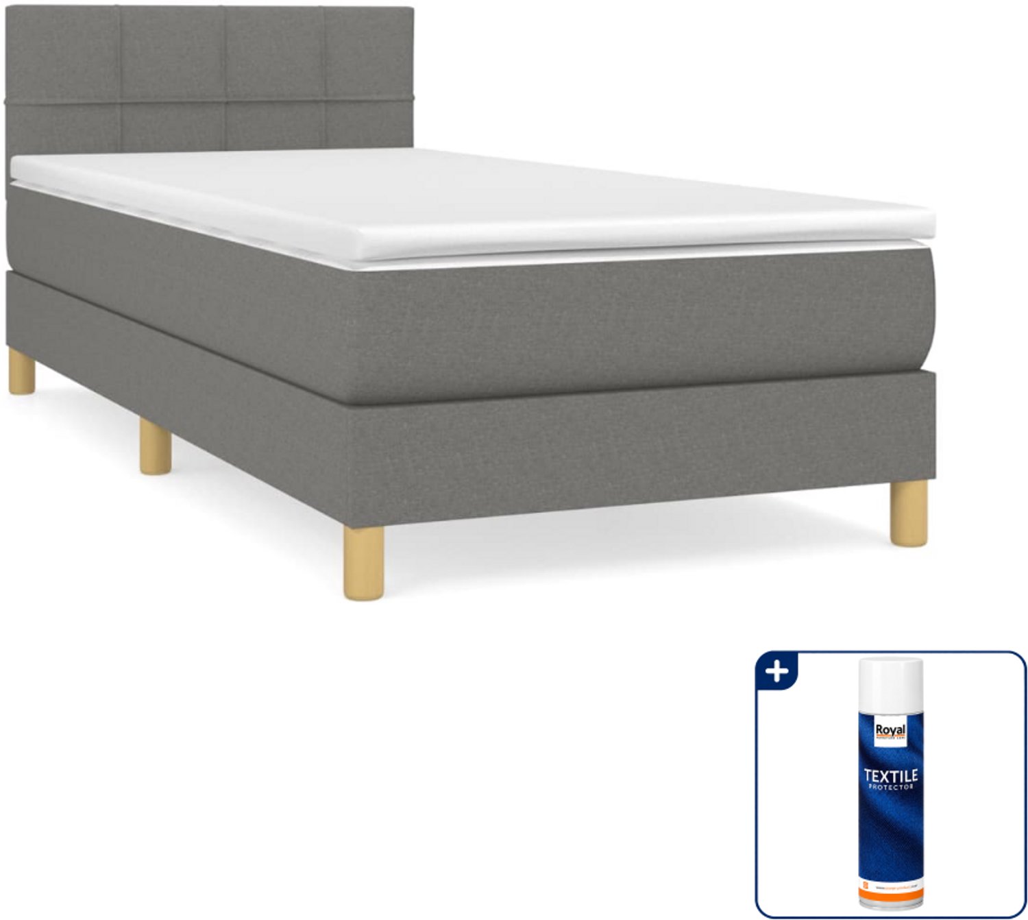 vidaXL boxspring met matras 90 x 190 cm - stof - donkergrijs - Inclusief textielbeschermer 500 ml