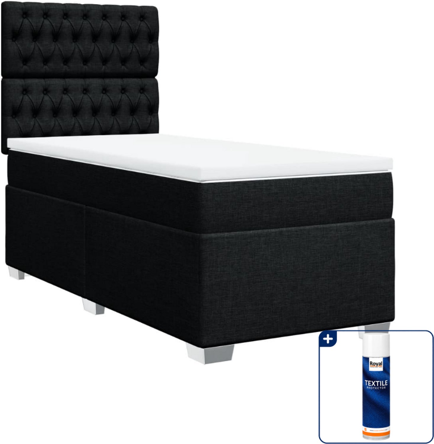 vidaXL boxspring met matras 100 x 200 cm - zwart - Inclusief textielbeschermer 500 ml