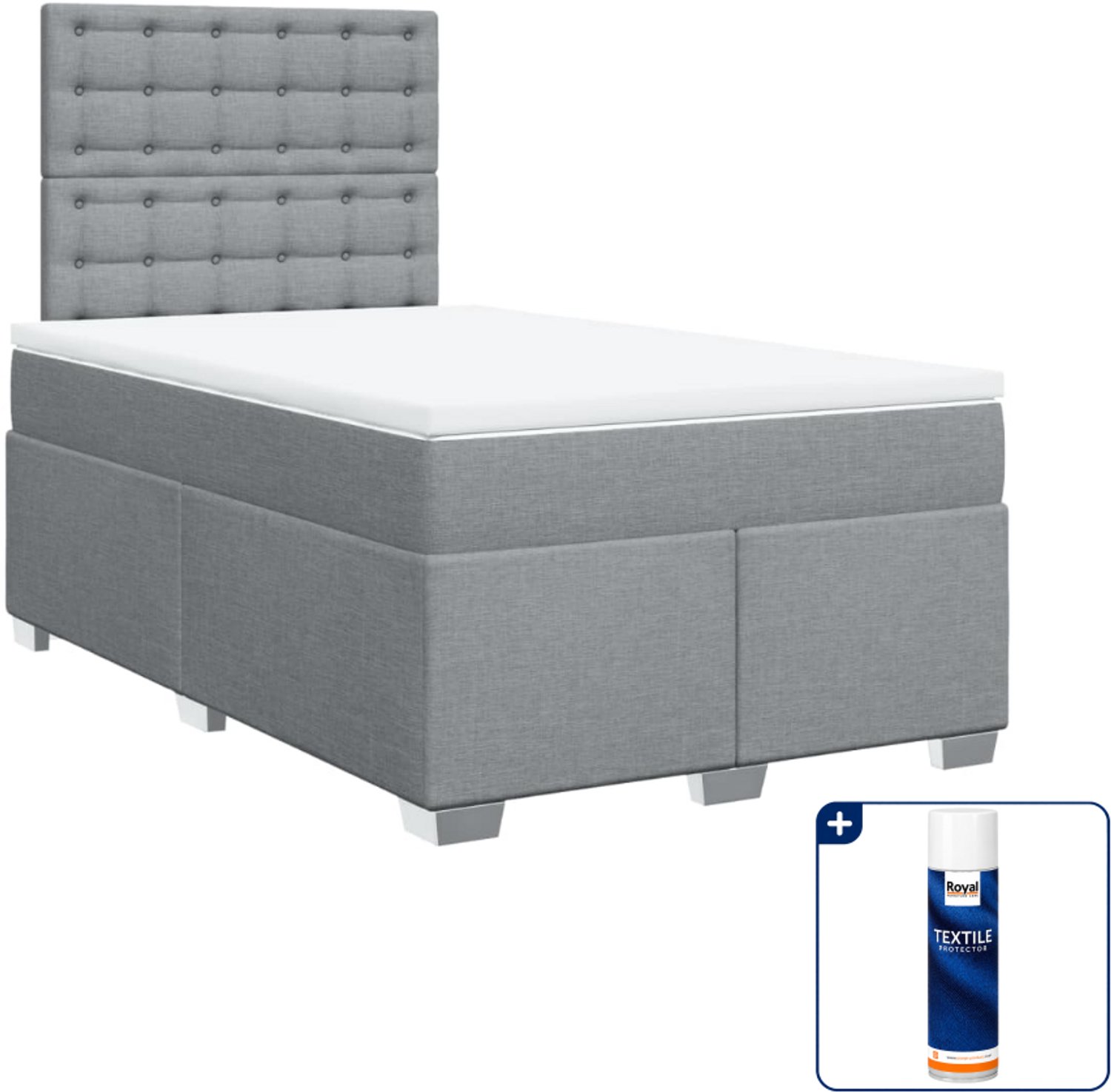 vidaXL boxspring met matras - 120 x 200 cm - stof - lichtgrijs - Inclusief textielbeschermer 500 ml
