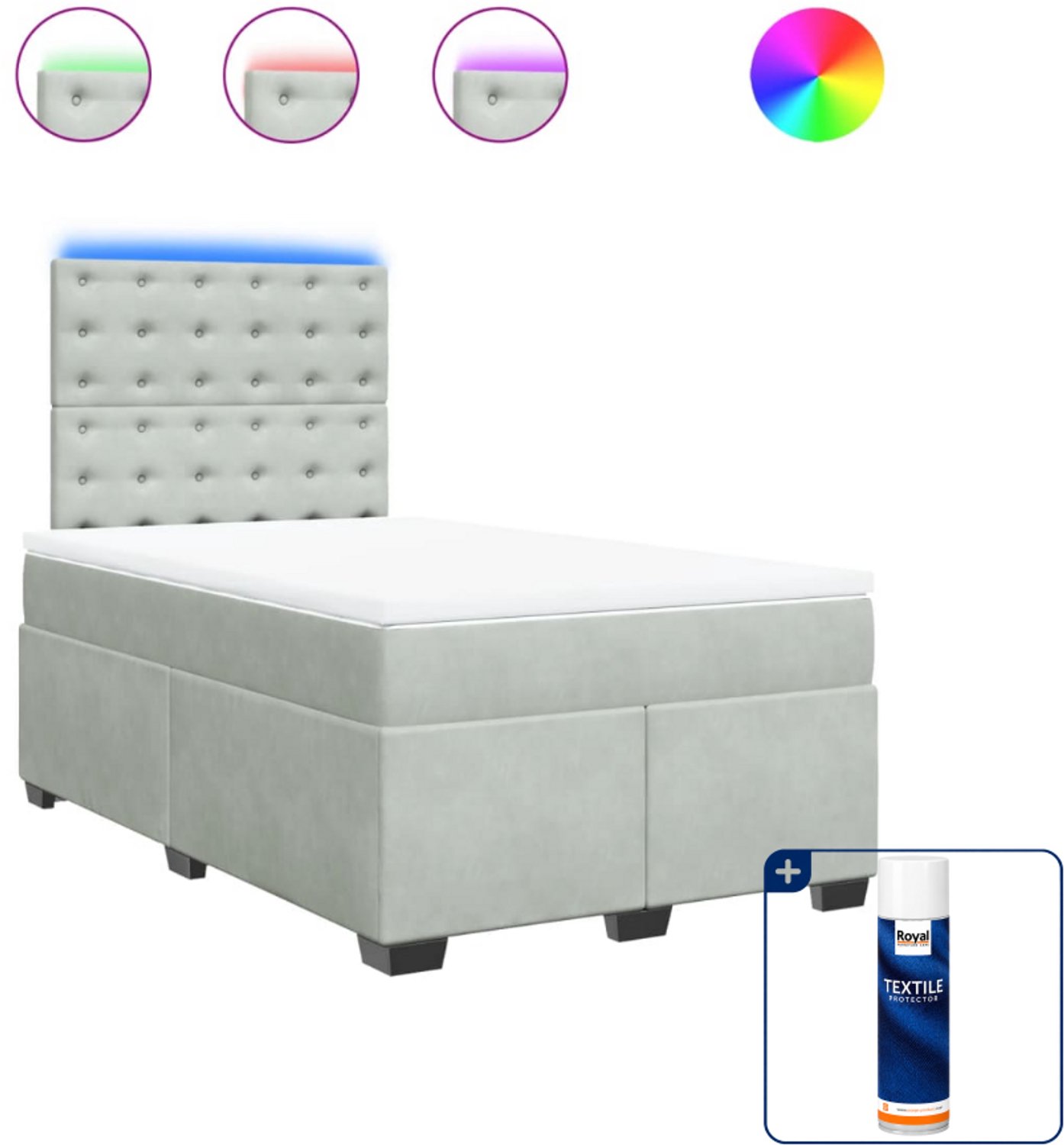 vidaXL boxspring met matras - 120 x 190 cm - fluweel - lichtgrijs - Inclusief textielbeschermer 500 ml