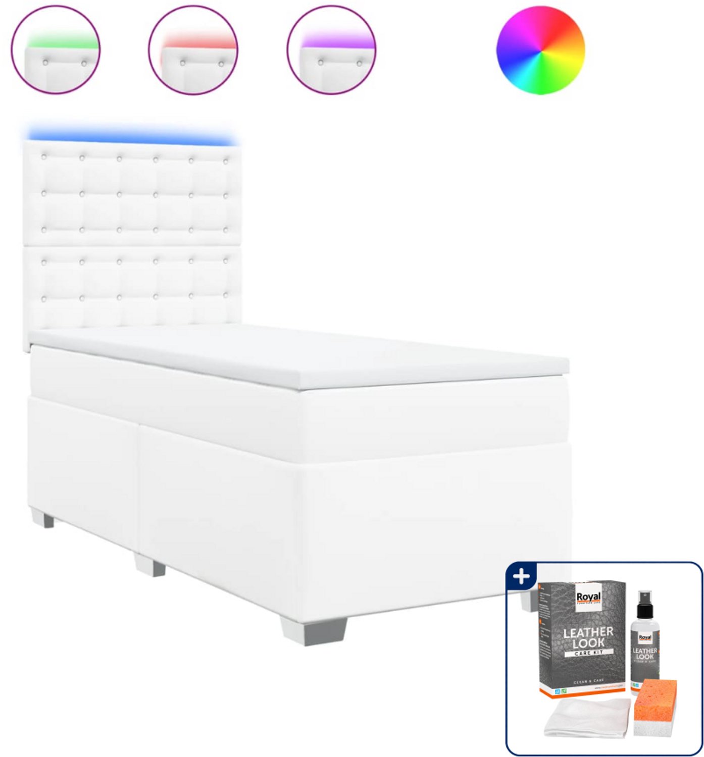 vidaXL boxspring met matras 90 x 190 cm - kunstleer - wit - Inclusief onderhoudsset voor kunstleer 150 ml