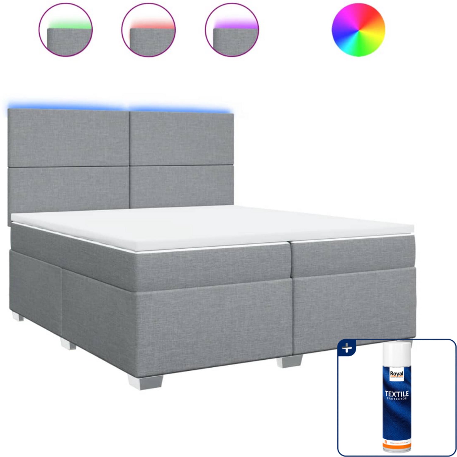 vidaXL Boxspring Super kingsize - 200 x 200 cm - stof - lichtgrijs - Inclusief textielbeschermer 500 ml