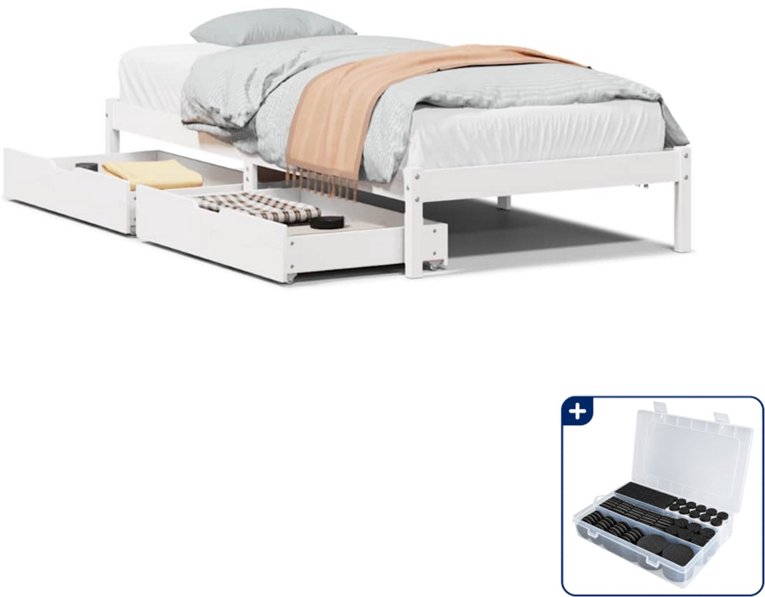 vidaXL bedframe - 100 x 200 cm - massief grenenhout - wit - Inclusief antikrasvilt 177-delig Bruin