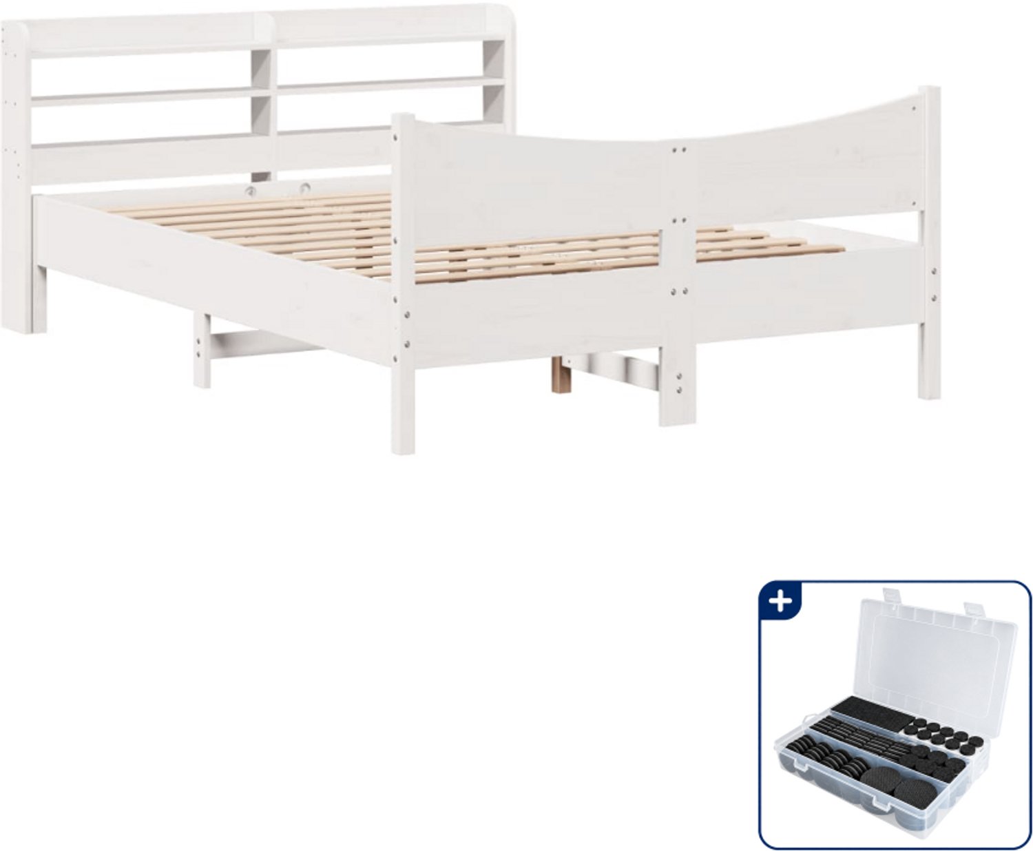vidaXL bedframe met hoofdbord - Queensize - 160 x 200 cm - wit - Inclusief antikrasvilt 177-delig