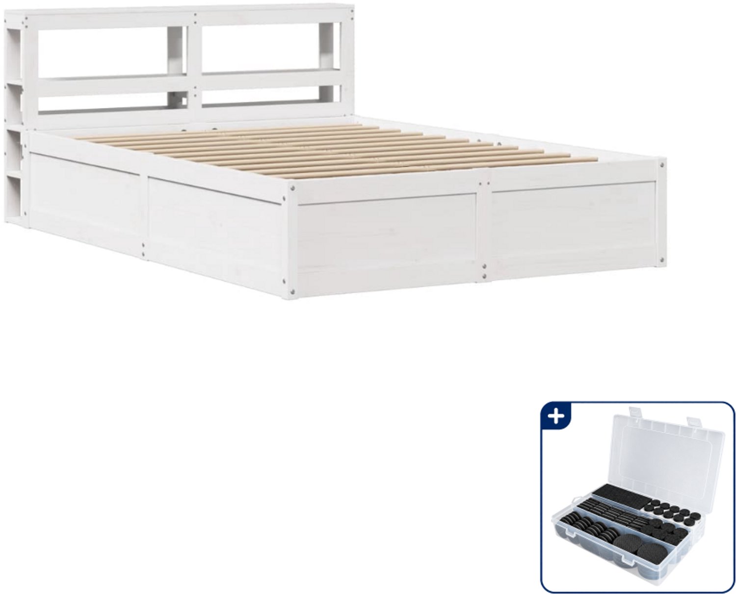 vidaXL bedframe met hoofdbord - 120 x 190 cm - massief grenenhout - wit - Inclusief antikrasvilt 177-delig