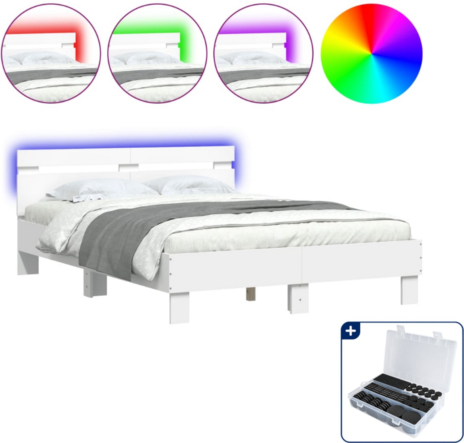 vidaXL bedframe met LED 120 x 190 cm - wit - Inclusief antikrasvilt 177-delig