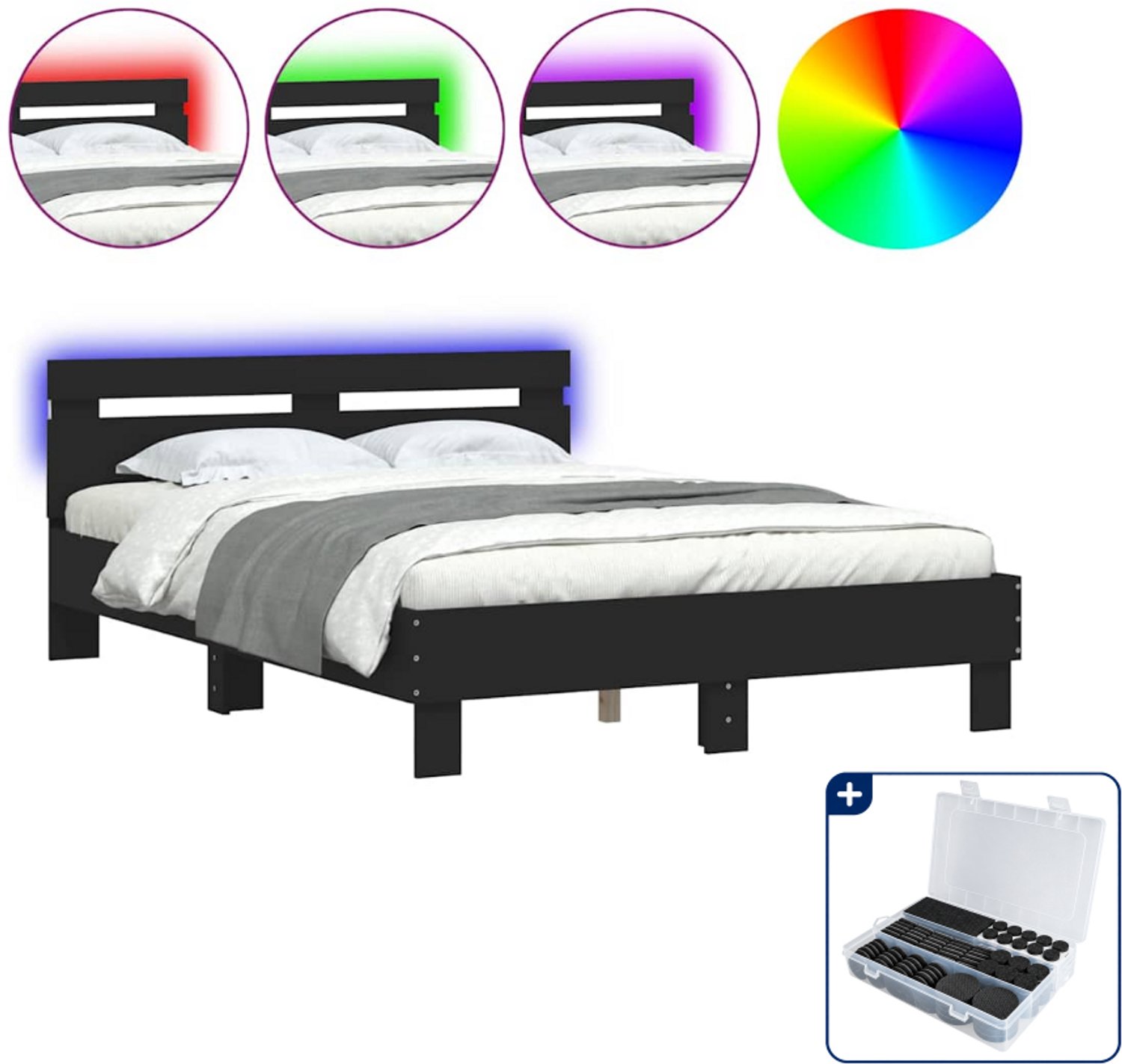vidaXL bedframe - 120 x 200 cm - bewerkt hout - zwart - Inclusief antikrasvilt 177-delig Bruin