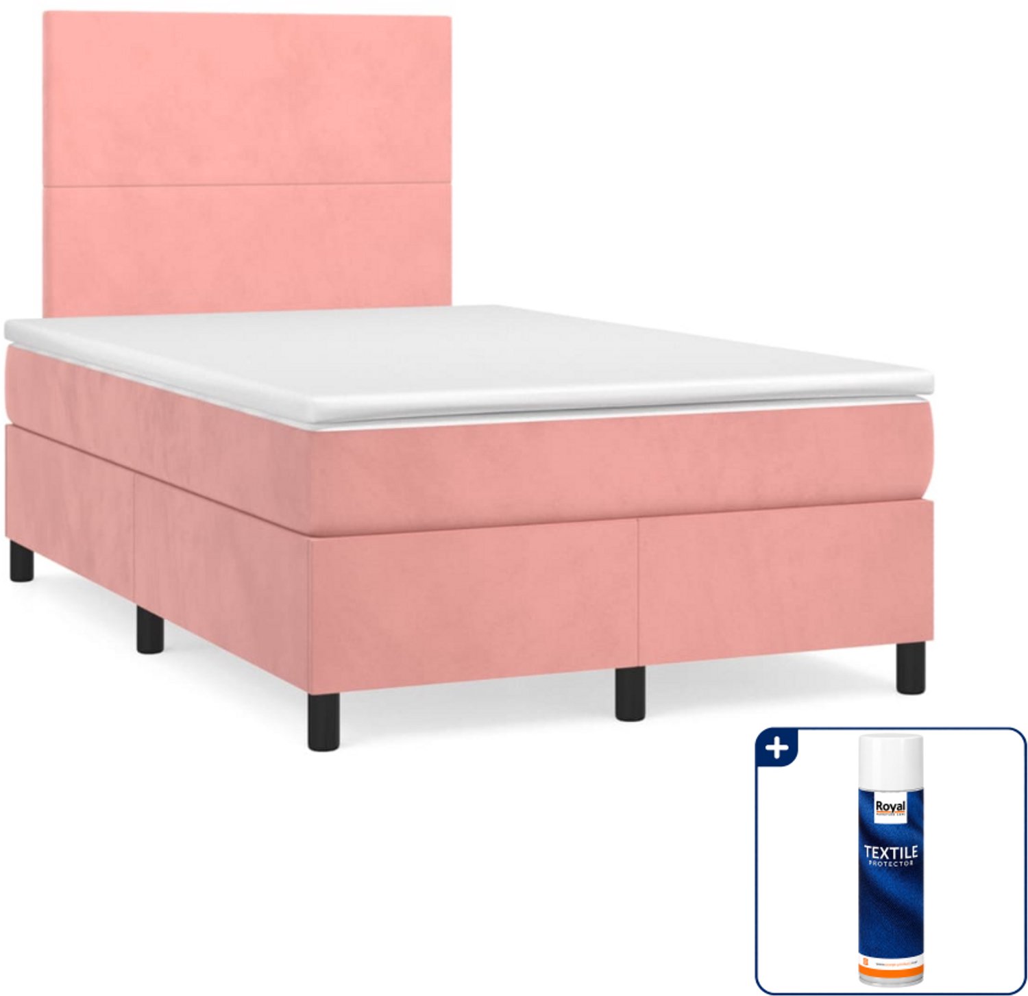 vidaXL boxspring met matras 120 x 200 cm - fluweel - roze - Inclusief textielbeschermer 500 ml
