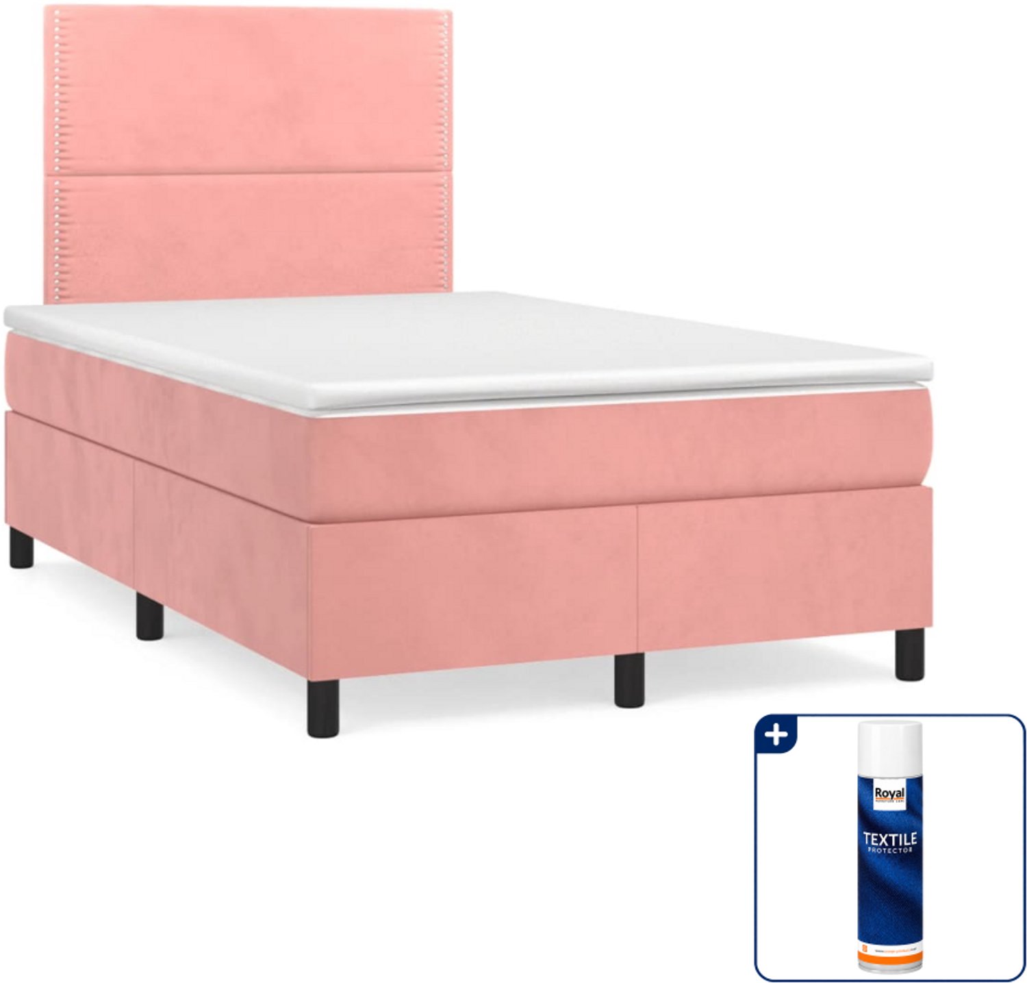 vidaXL boxspring met matras 120 x 200 cm - fluweel - roze - Inclusief textielbeschermer 500 ml