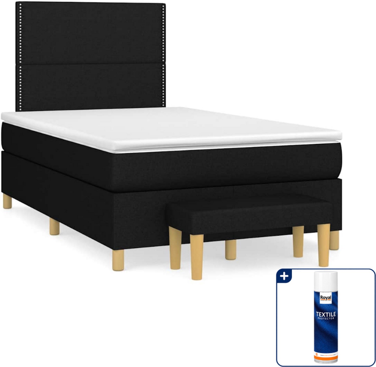 vidaXL boxspring met matras en bankje - 120 x 200 cm - stof - zwart - Inclusief textielbeschermer 500 ml