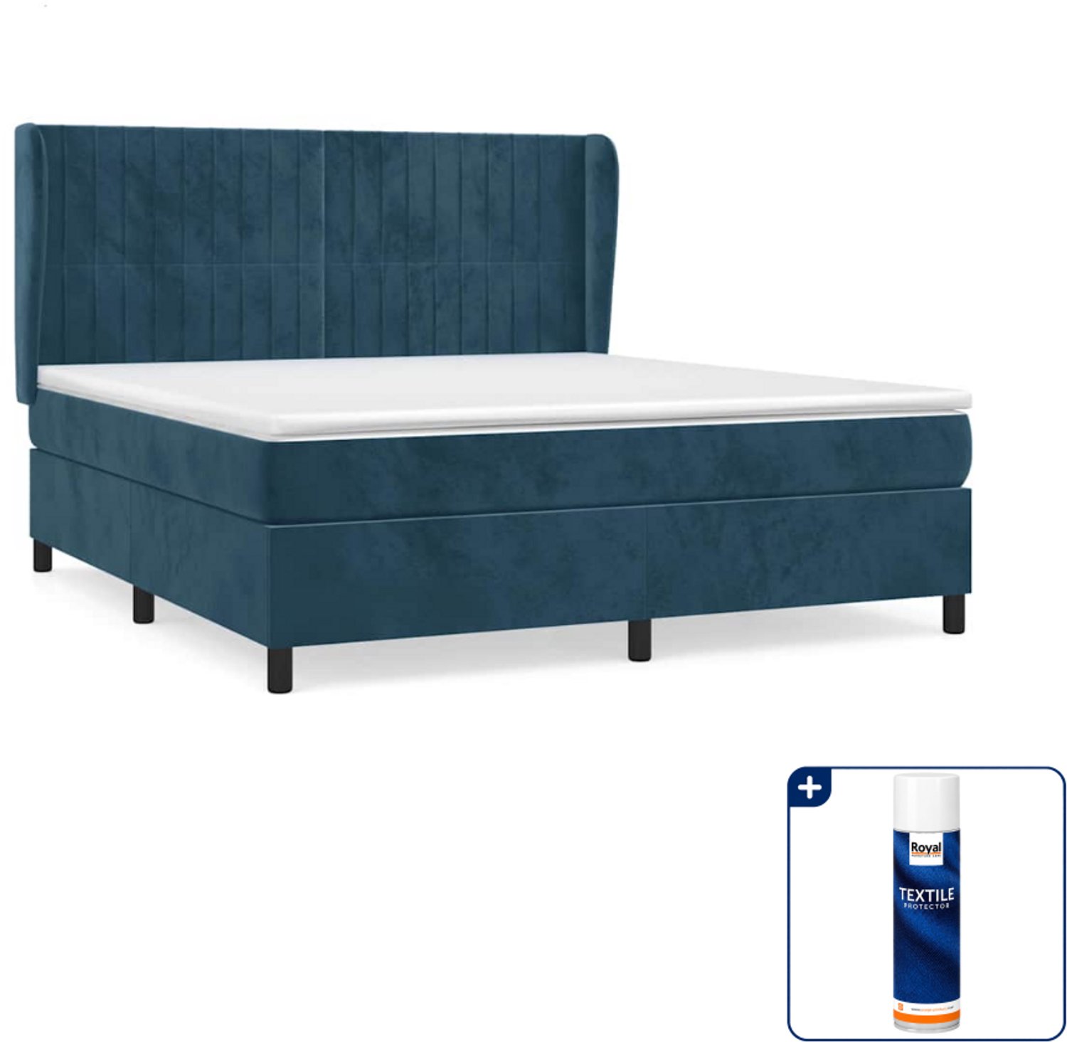 vidaXL boxspring Kingsize - 180 x 200 cm - fluweel - donkerblauw - Inclusief textielbeschermer 500 ml