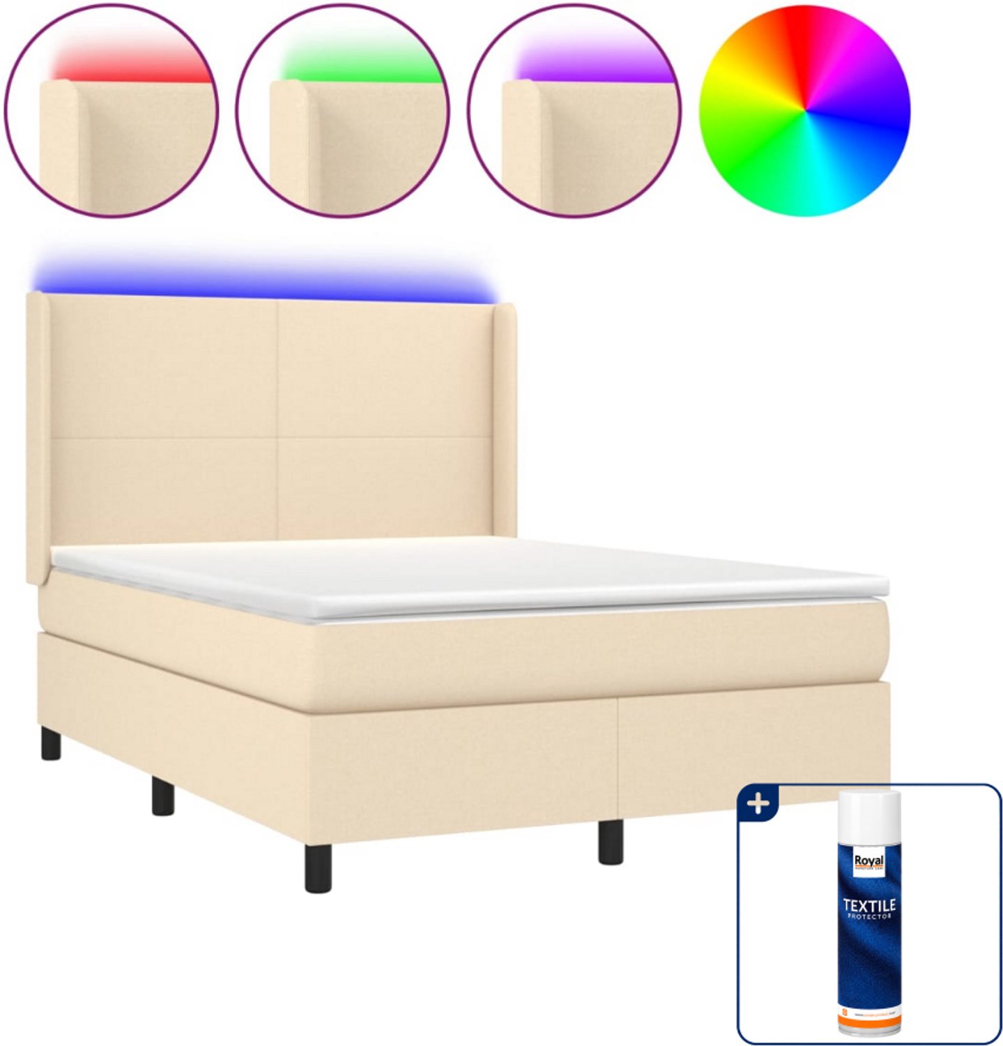 vidaXL Boxspring - Small double - 140 x 200 cm - crème - Inclusief textielbeschermer 500 ml